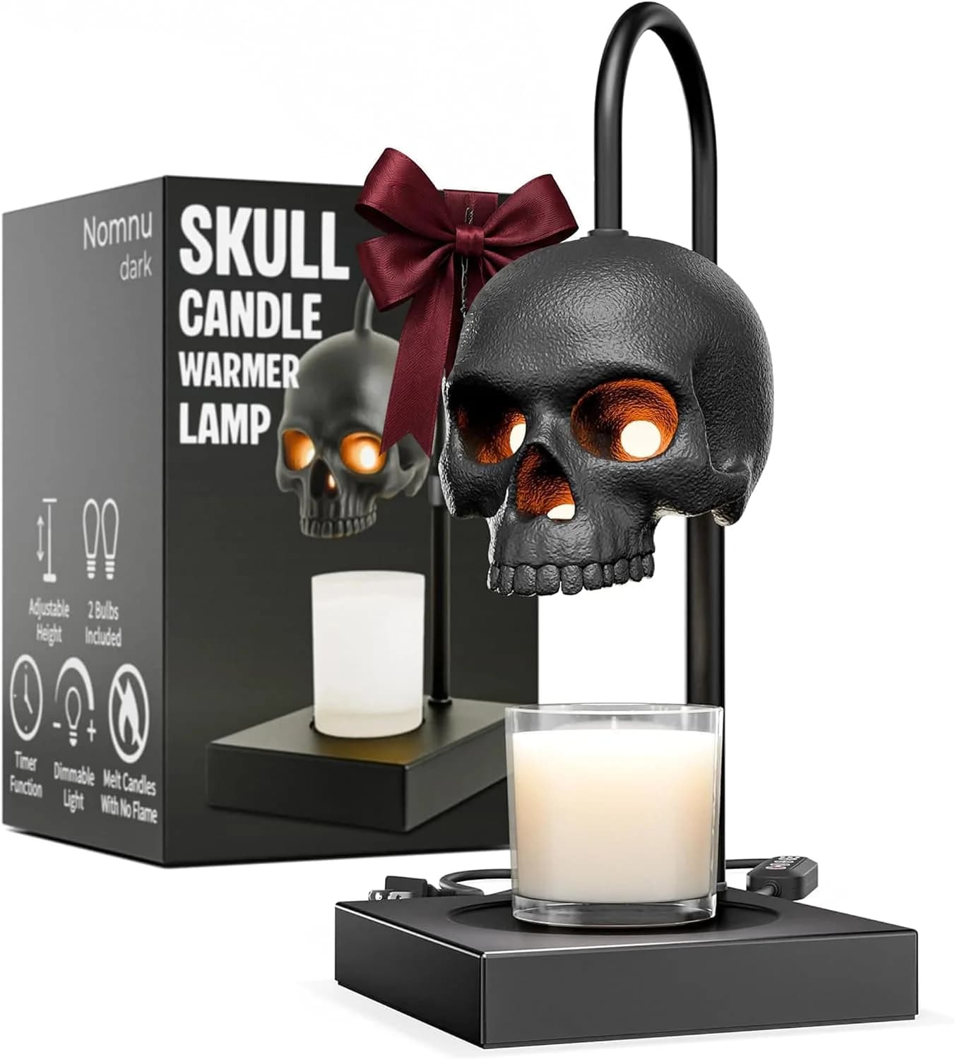 Nomnu Skull Candle Warmer Lamp, Gothic & Spooky Home Decor with Timer