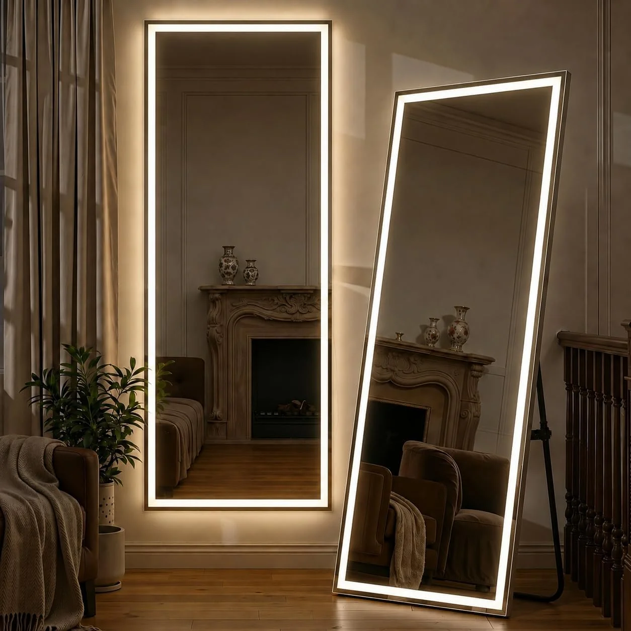 Full Length Mirror with Lights, 71" x 26" LED Floor Mirror, Full Body Dressing Standing Mirrors with Dimming & 3 Color L