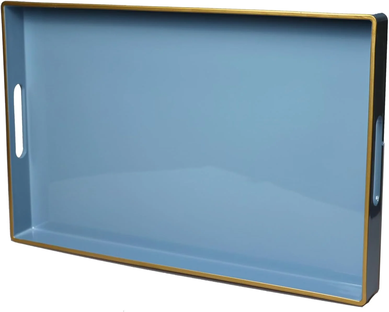 Spsyrine Blue Decorative Serving Tray with Handles, Elegant Plastic Coffee Table Tray for Ottoman, Living Room, Home Dec