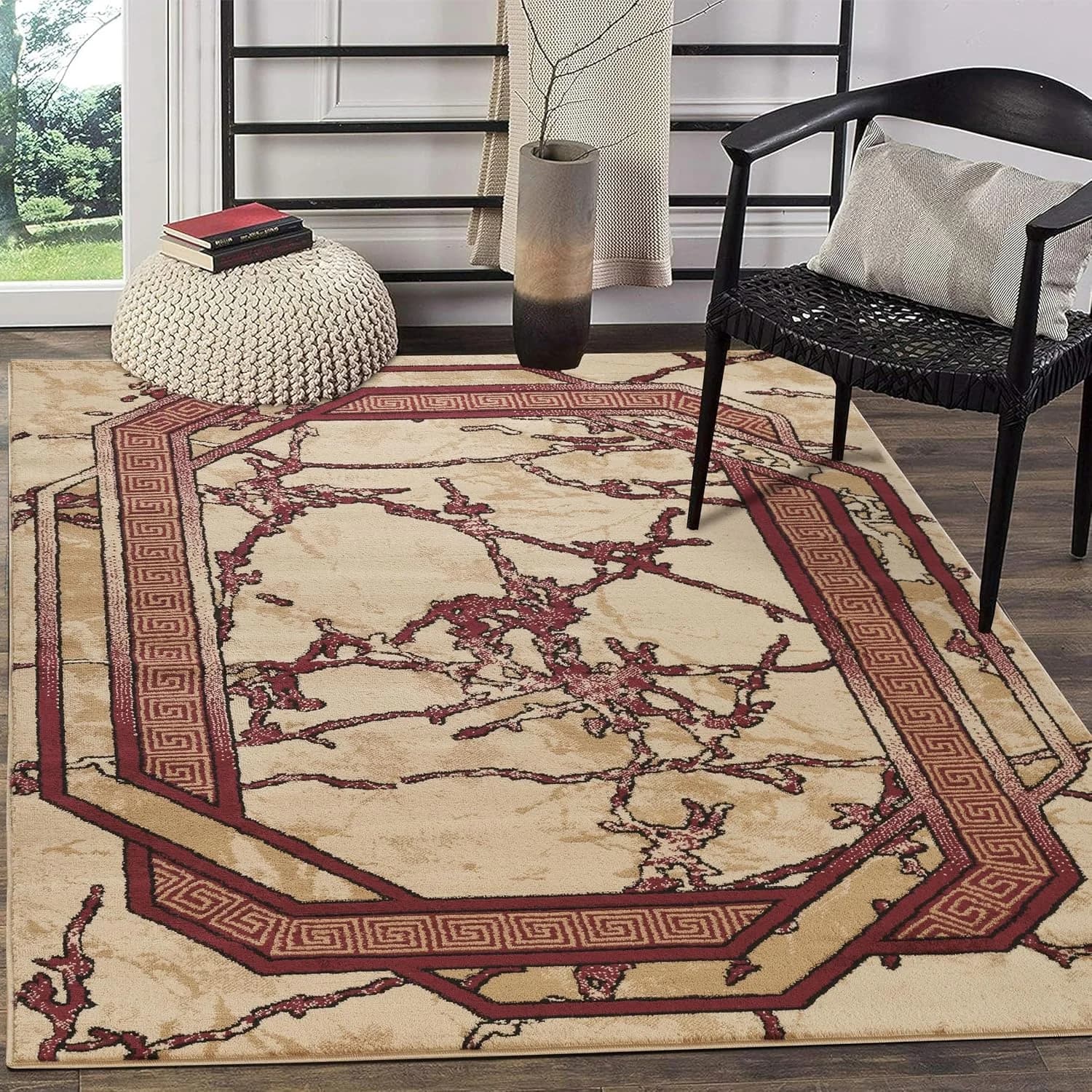 GLORY RUGS Area Rug Modern 8x10 Burgundy Beige Black Cream Soft Contemporary Floor Carpet Dark Red with Premium Fluffy T
