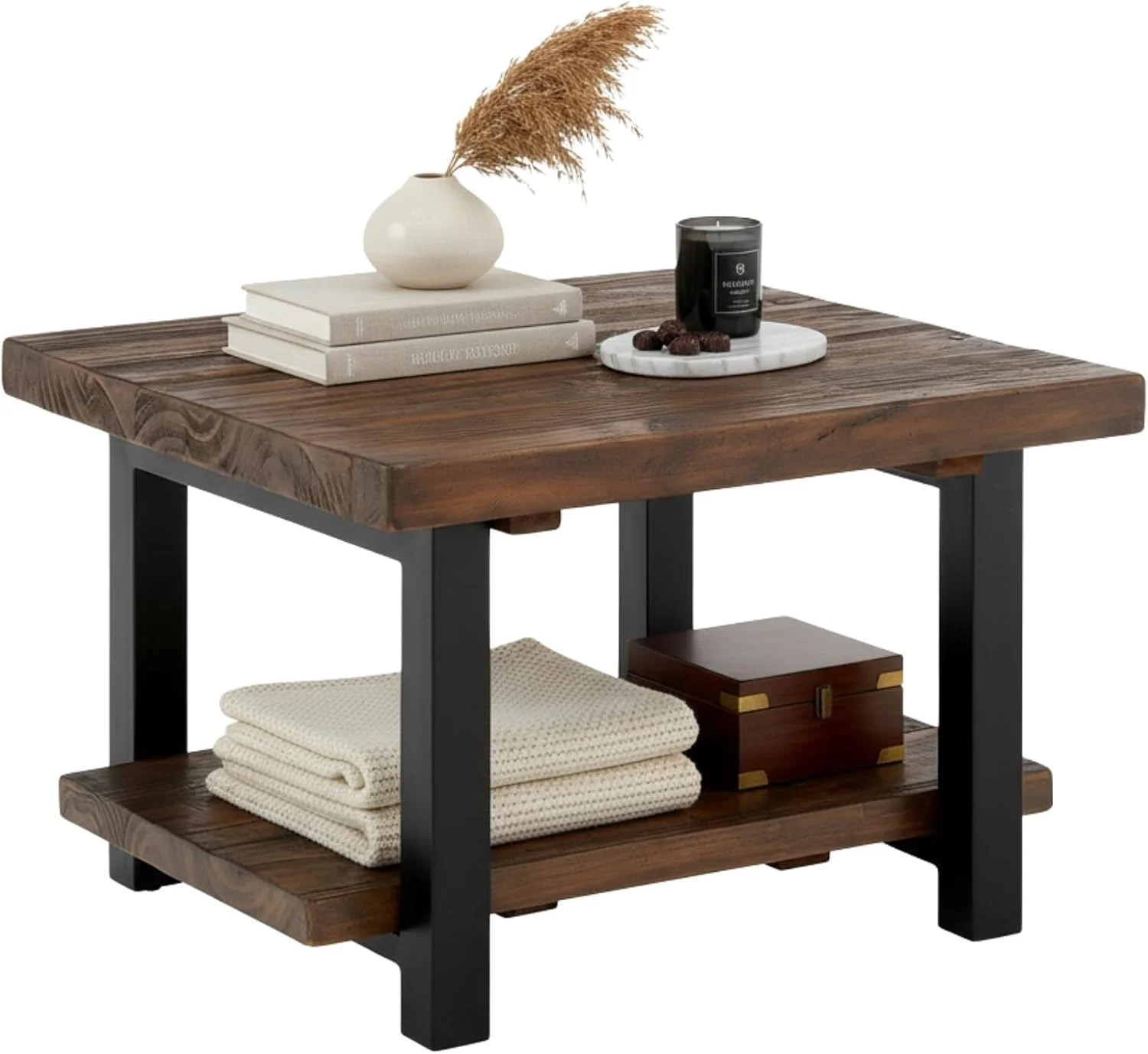 Alaterre Furniture Pomona Square Solid Wood Coffee Table, Rustic Brown, 27”