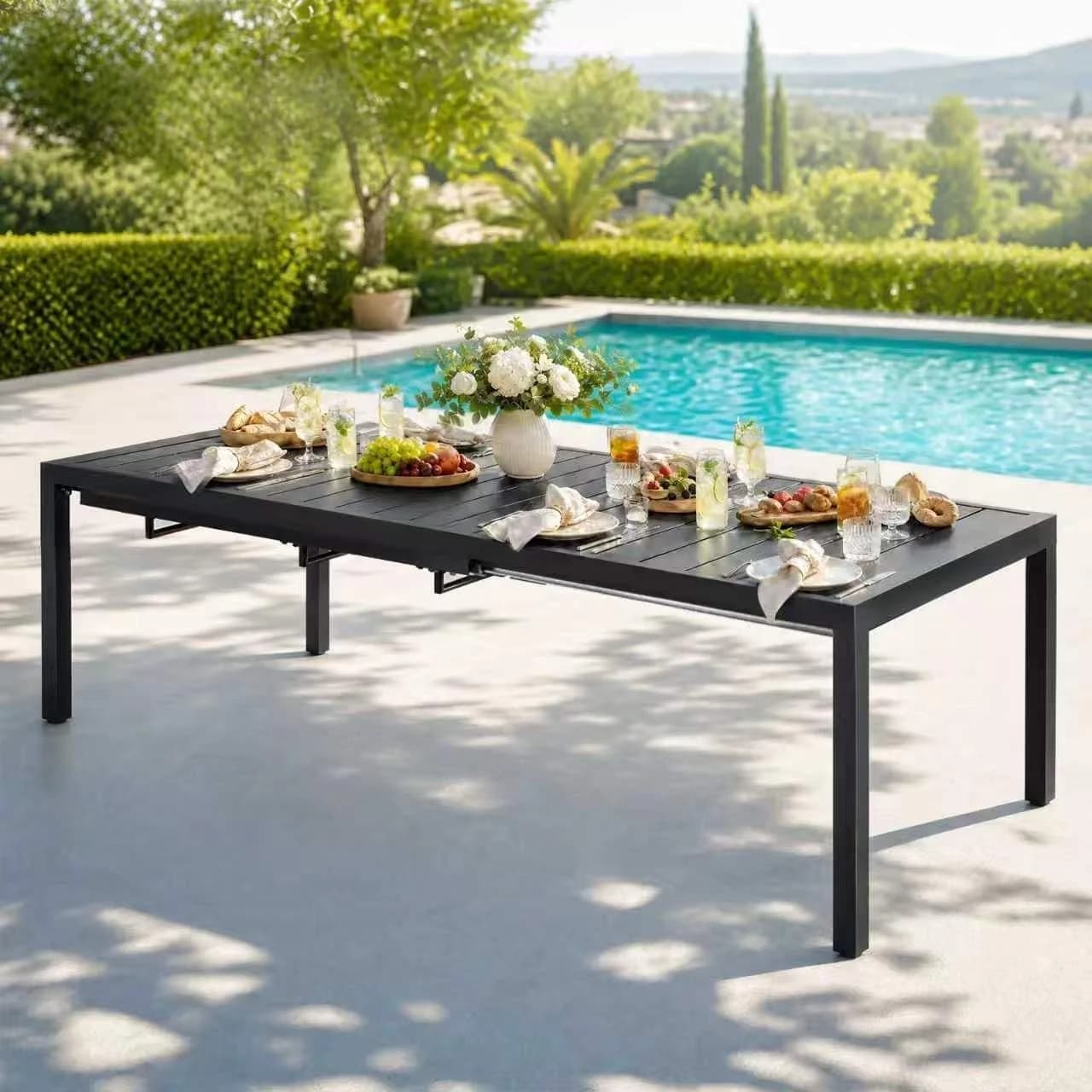 MEOOEM Expandable Patio Dining Table for 8, 78.8" Large Long Adjustable Rectangular Outdoor Table for 4-8 Person, 500LBS