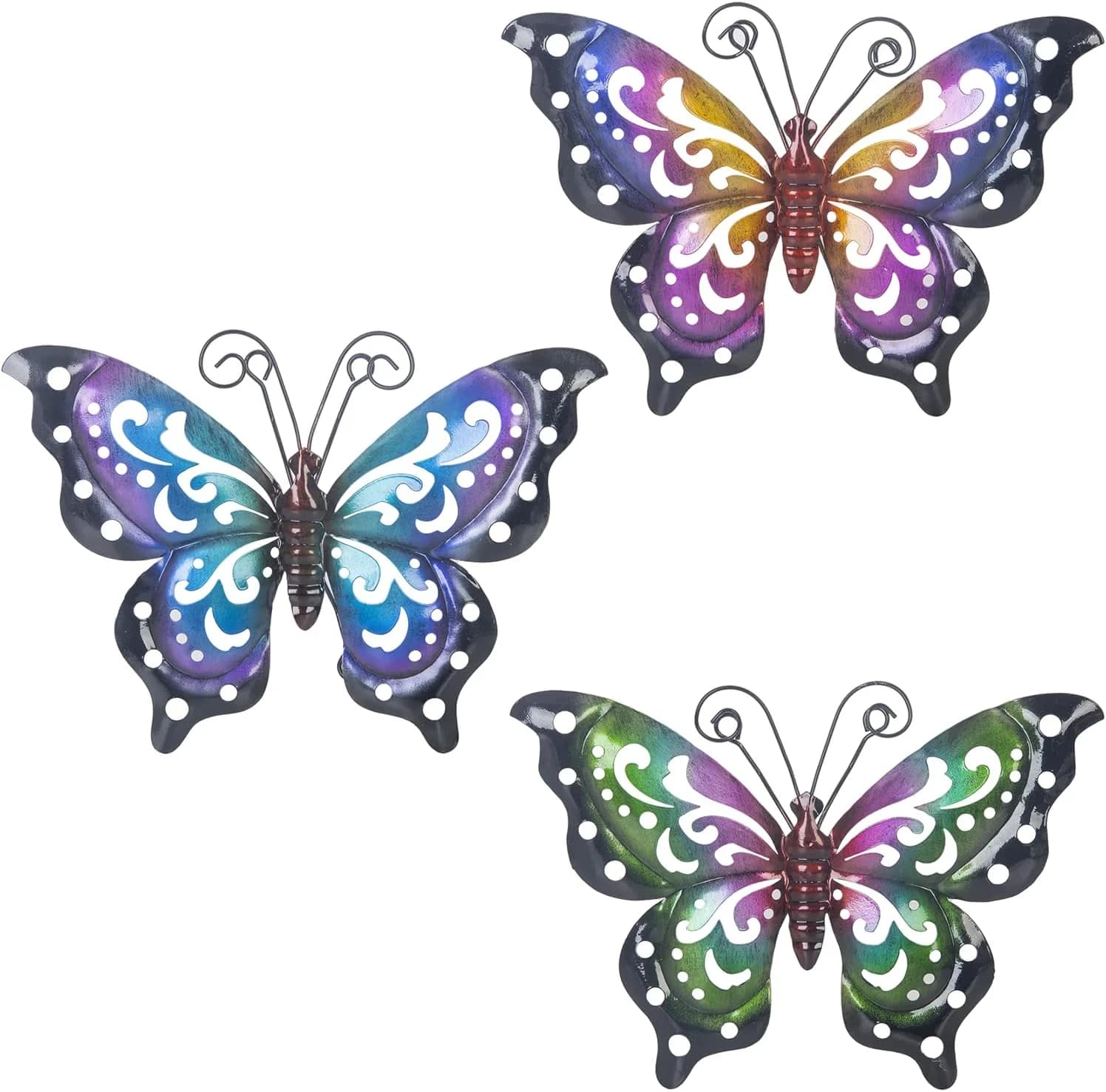 3 Pack Metal Butterfly Wall Art Outdoor Decor, Butterflies Spring Wall Sculpture Hanging Metal Wall Decorations for Gard