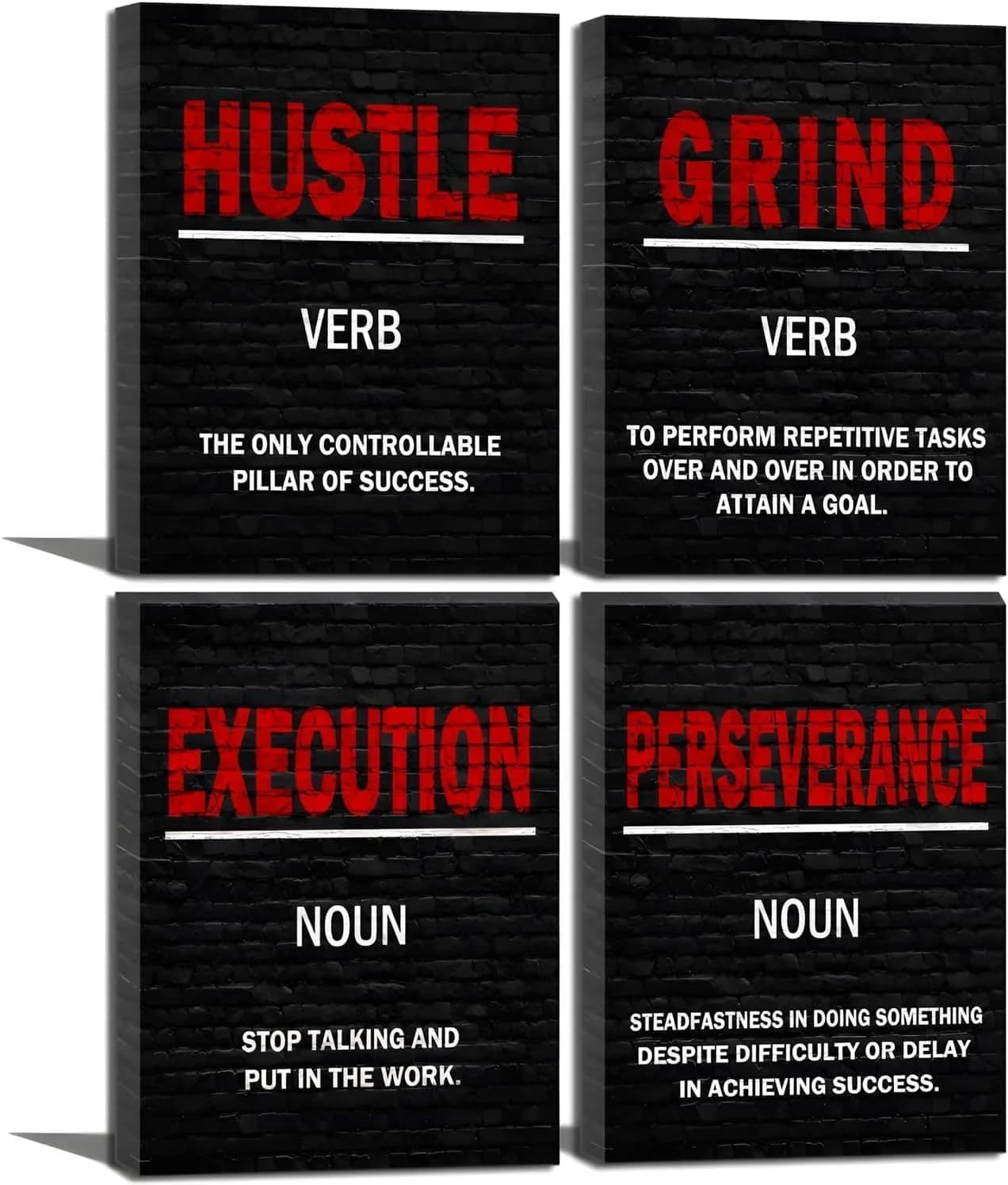 Motivational Wall Art Grind Hustle Execution Motivational Posters for Office Men Black and Red Inspirational Canvas Art