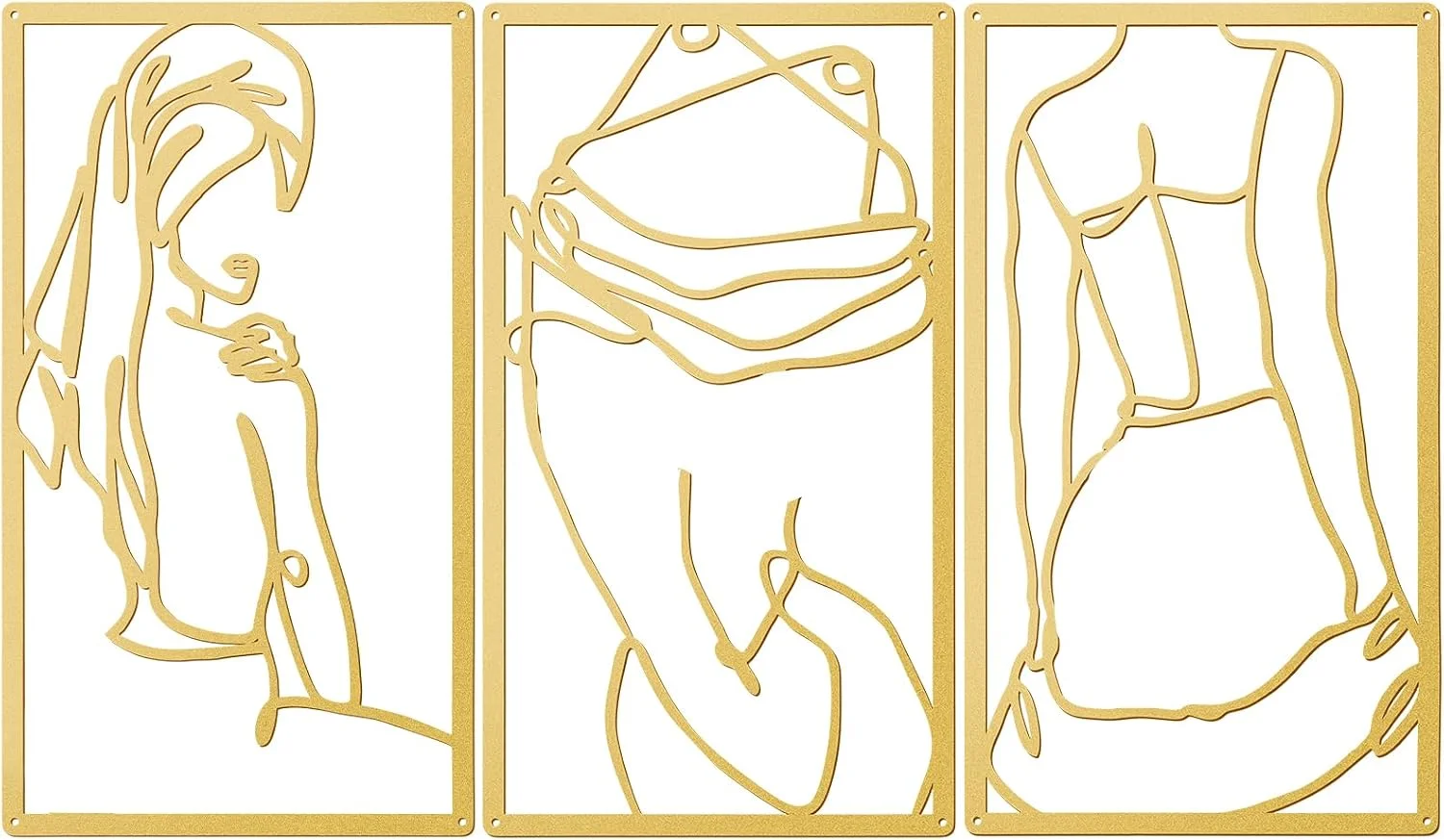 Peryiter 3 Pcs Modern Minimalist Wall Decor Abstract Metal Wall Art Metal Line Art Woman Body Artwork for Bedroom Bathro