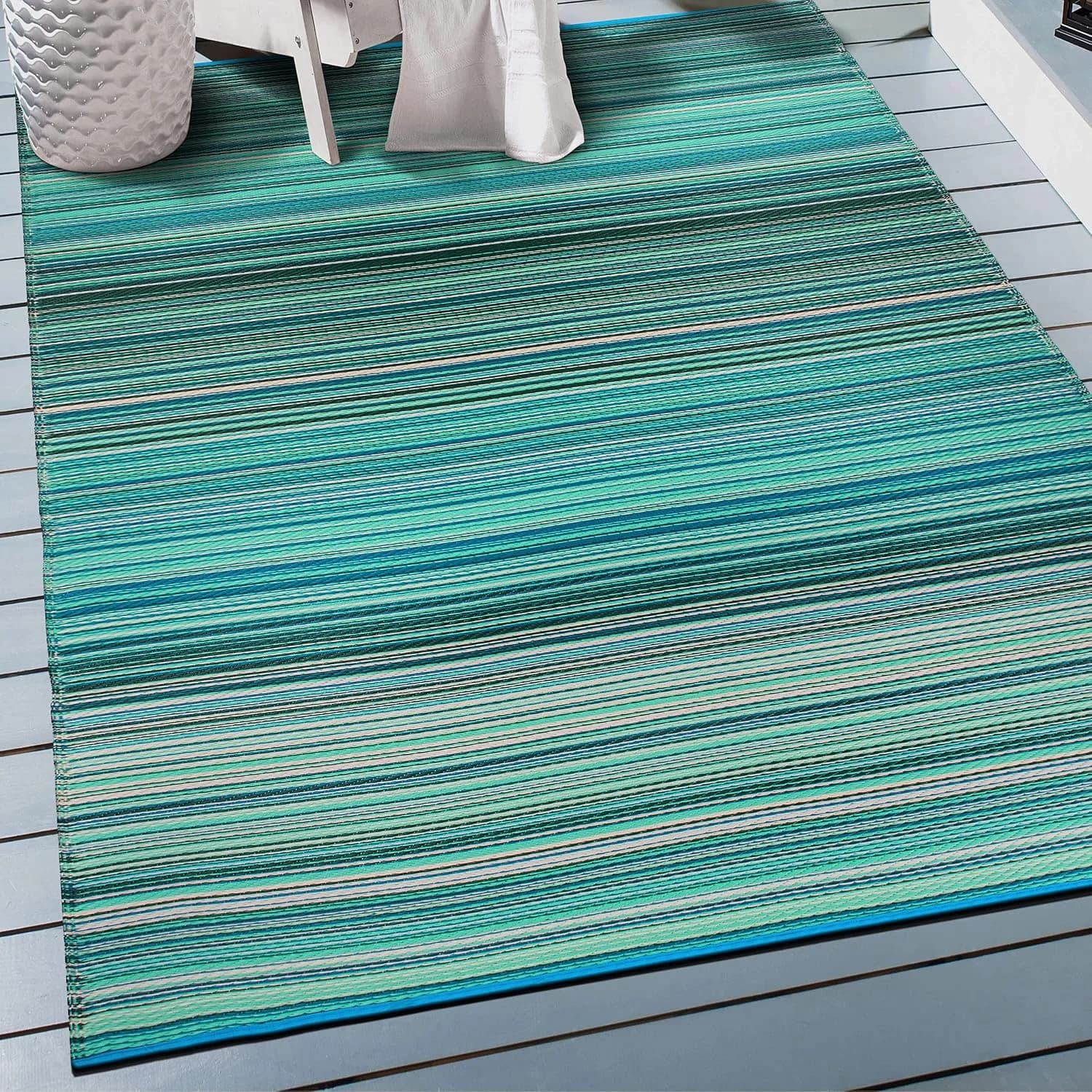 Rugshop Contemporary Stripe Patio Deck Backyard Area Rug Blue 3' x 5'