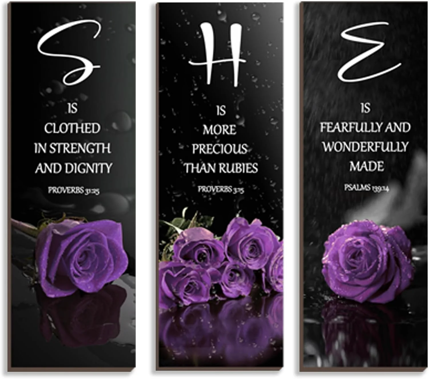 DONFENTHY 3 Pcs Purple Bedroom Decor Rose Wooden Wall Decor Inspirational Farmhouse Office Signs With SHE Bible Words De