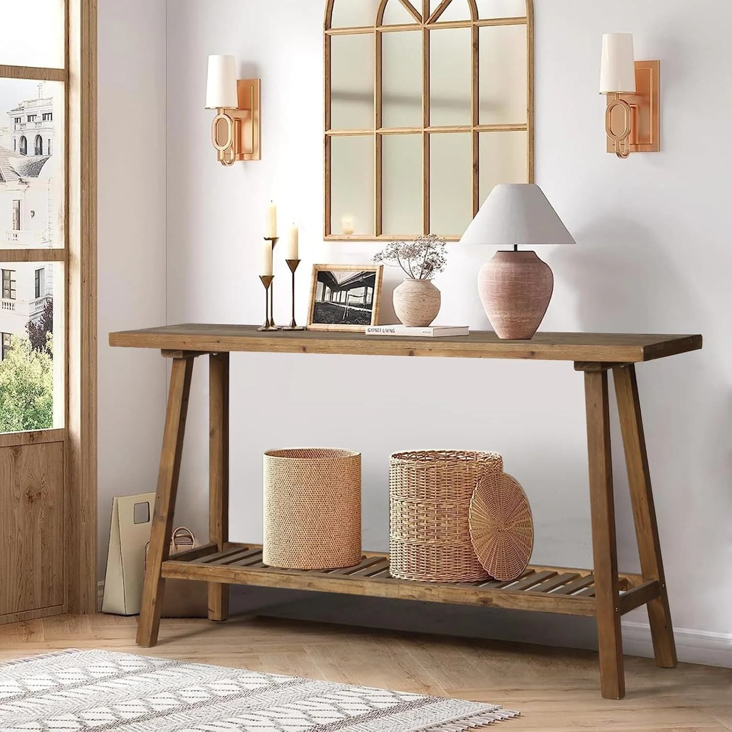 HOKYHOKY Reclaimed Solid Wood Console Table, 59" Farmhouse Entryway Tables