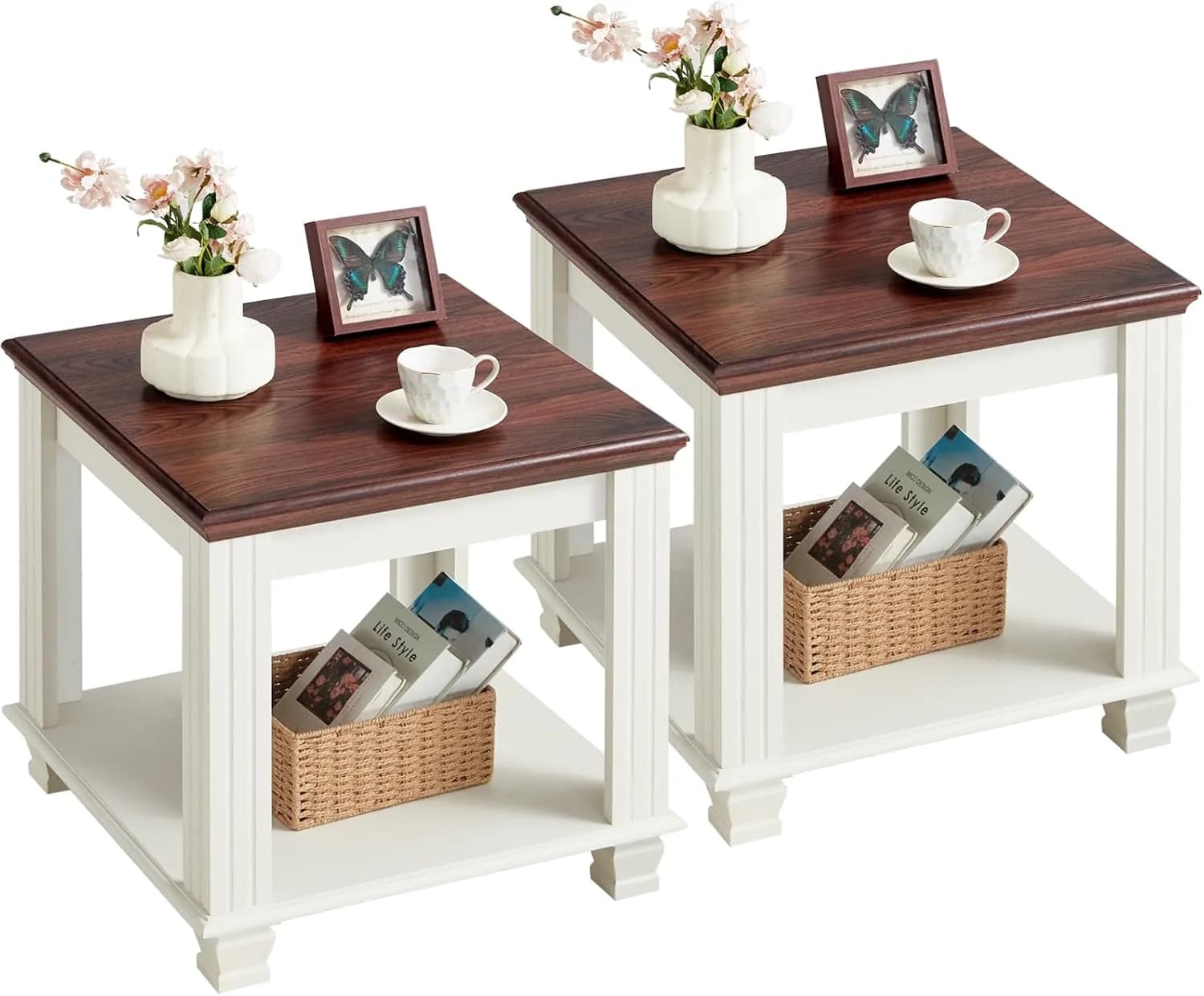 SAVOR LIFE Farmhouse End Tables Set of 2 for Living Room, White