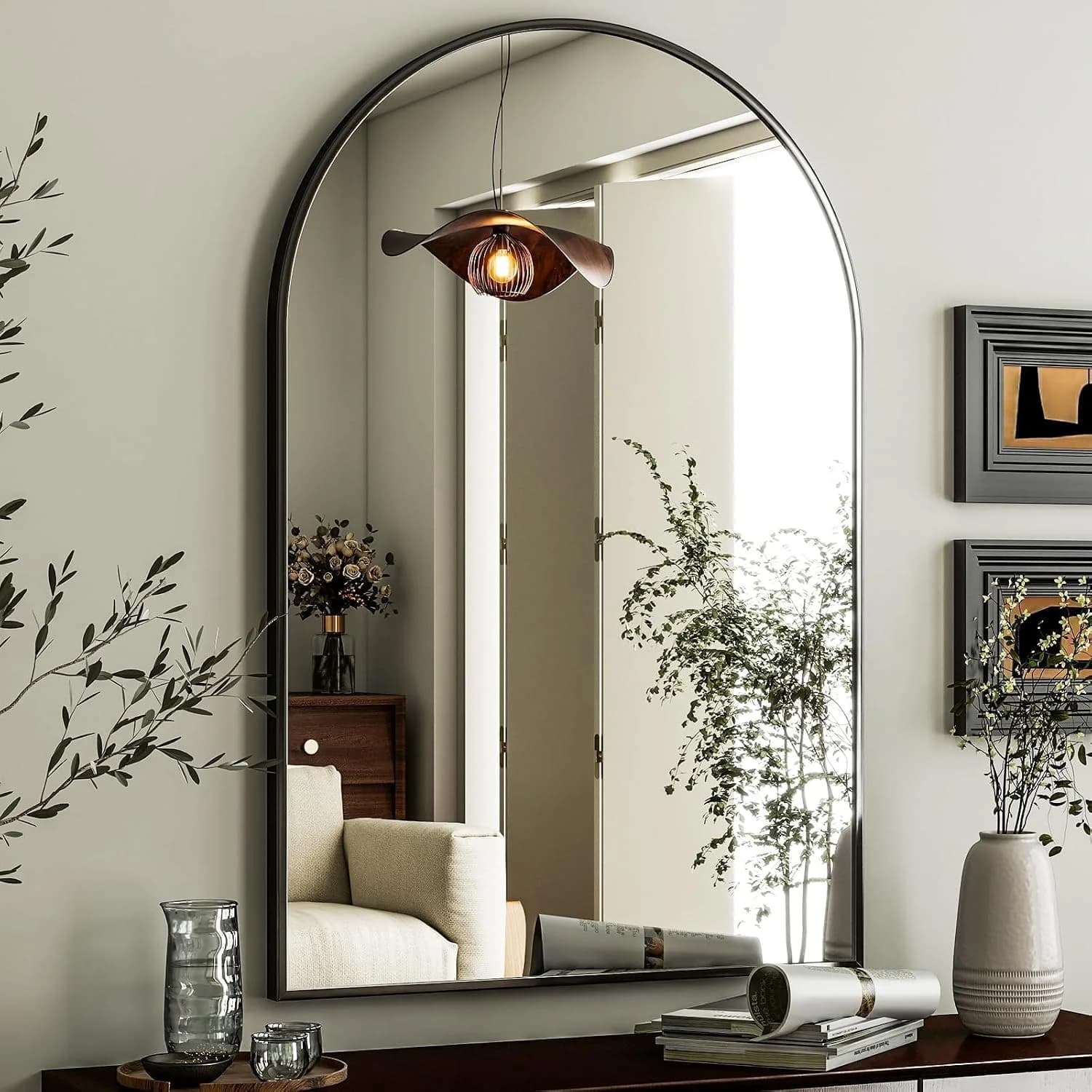 HARRITPURE Arched Wall Mirror 24"x36" Black Metal Frame Vanity Mirrors