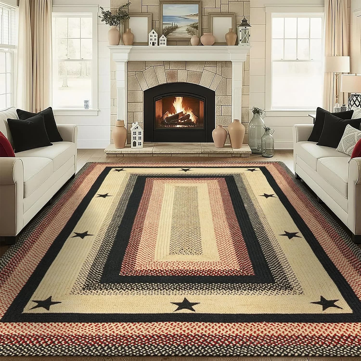 Homespice Primitive Star Gloucester Jute Braided Star Rug 8x10'