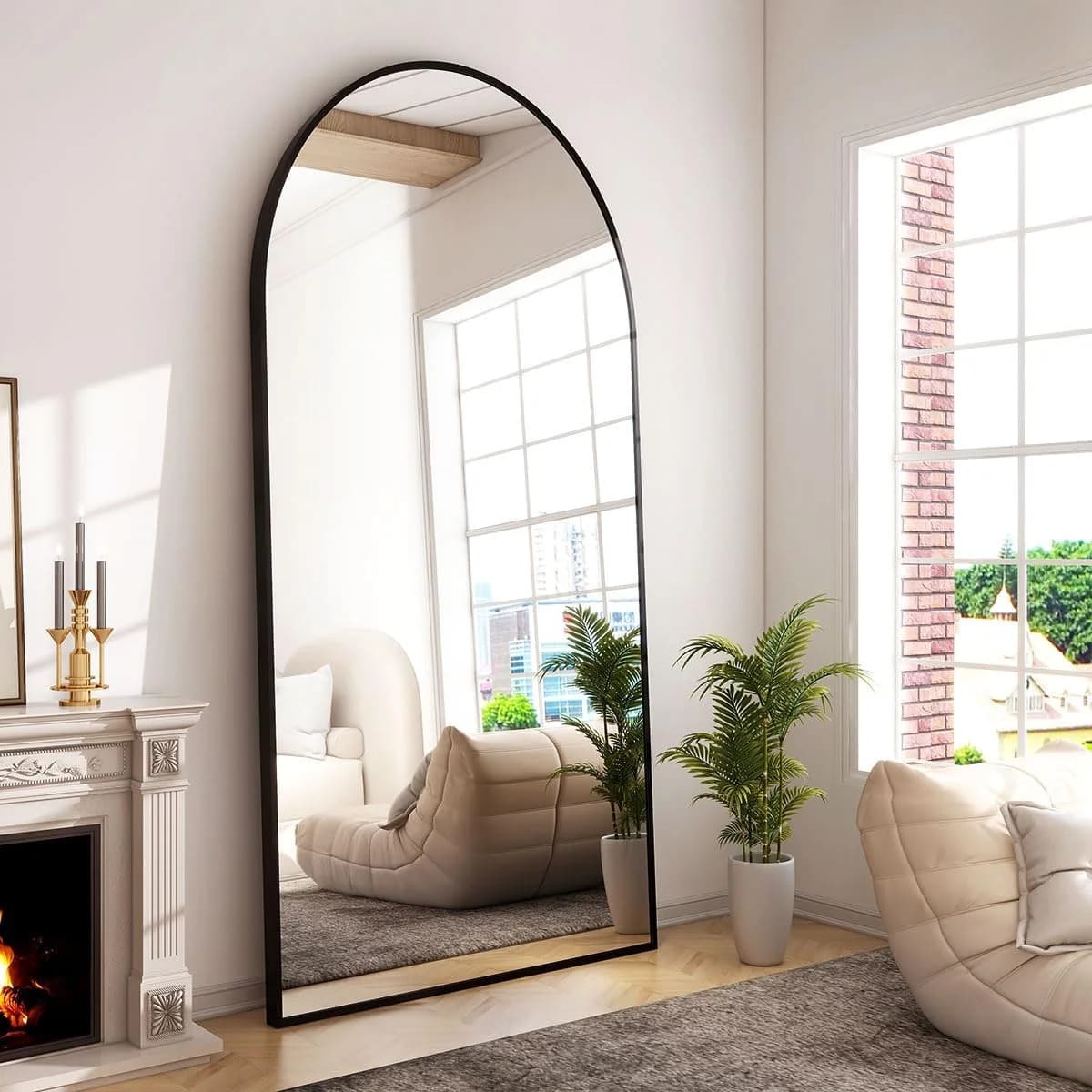 GLSLAND 76"x34" Arched Full Length Mirror Large Full Body Mirrors, Black