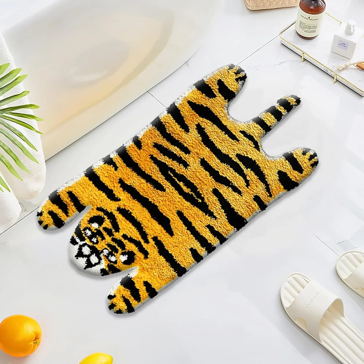 UKELER Kids Bathroom Rugs, Cute Tiger Shaped Nursery Rug Cartoon Bath Rug Non Slip Funny Accent Bedroom Rugs Absorbent S