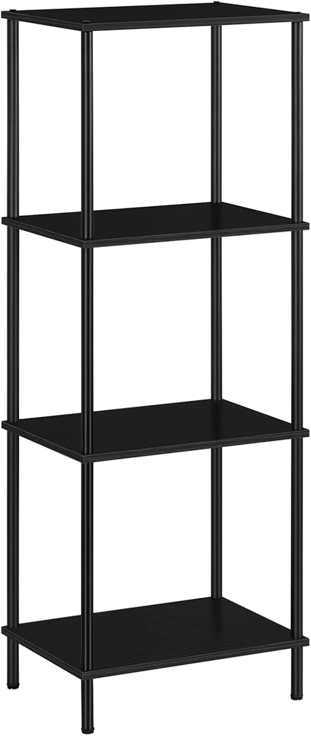 Narrow End Table Tall Black Side Table 4 Tier Wooden Metal Modern Plant Flower Display Stand Rack with Storage for Livin