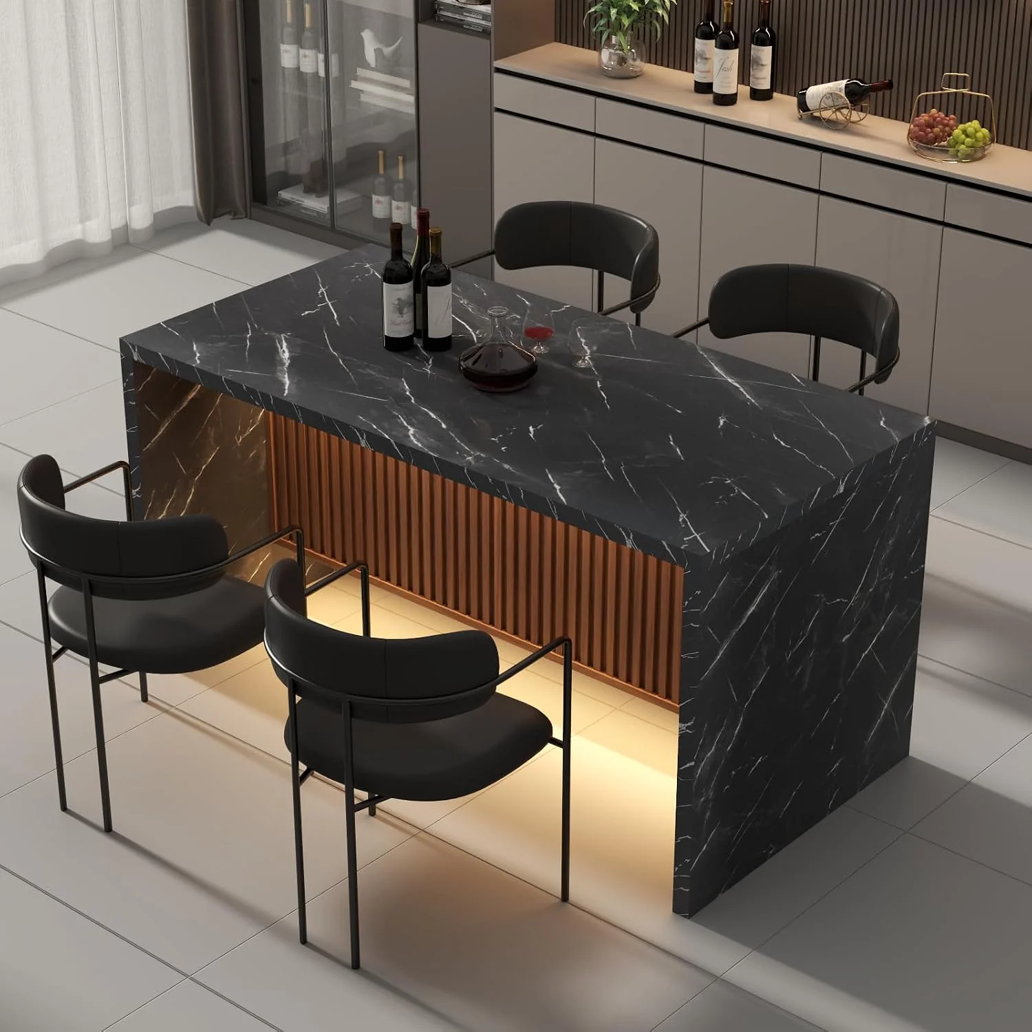 63" Large Imitation Marble Dining Table for 4-6 People(Patent Pending)