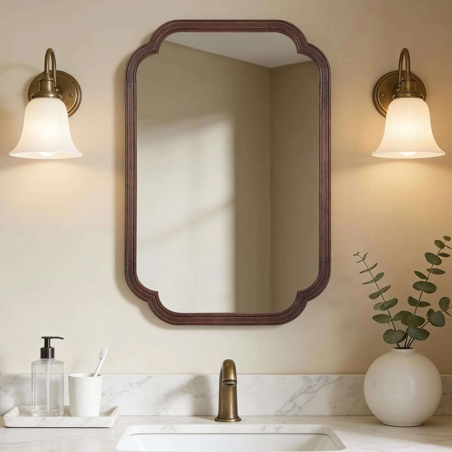 WallBeyond 20" x 30" Rounded Corner Arch Wall Mirror with Wood Frame for Entryway, Living Room or Bedroom Home Decor - L