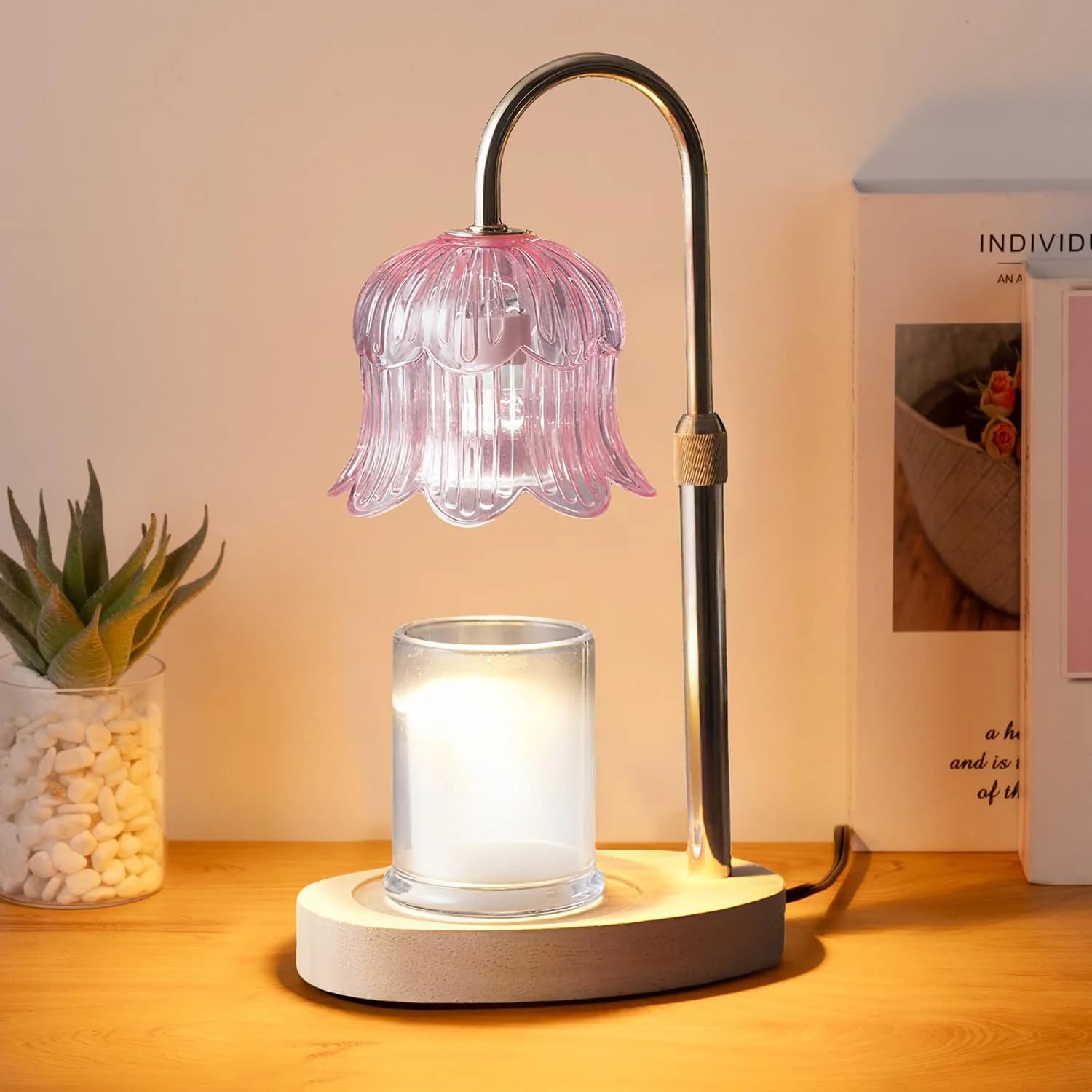 CRMILL Candle Warmer Lamp Electric Timer - Modern Home Decor Table Lights for Candles Warming Height Adjustable Dimmable