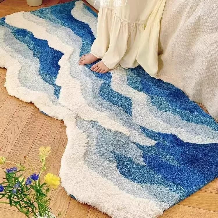 Wave Shape Furry Bedroom Rug, Fluffy Area Rug,Ocean Bathroom Rugs, Children's Room, Bathroom Mats,Bath Mats(31.5 x 19.7