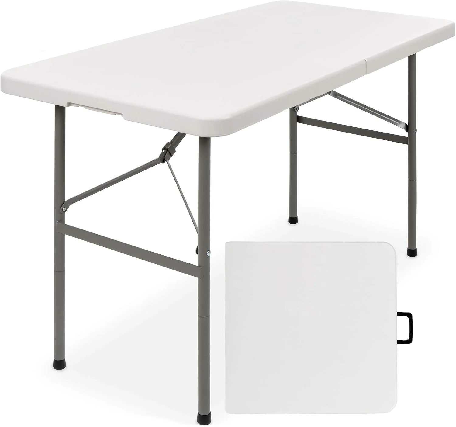 Best Choice Products 4ft Plastic Folding Table, Indoor Outdoor Heavy Duty Portable w/Handle, Lock for Picnic, Party, Cam