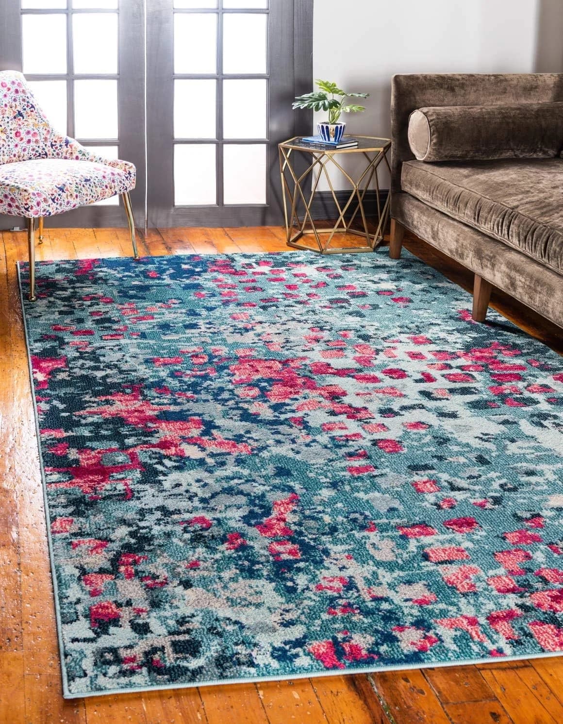 Unique Loom Jardin Collection Colorful, Vibrant, Abstract, Modern Area Rug (5' 0 x 8' 0 Rectangular, Blue/ Pink)