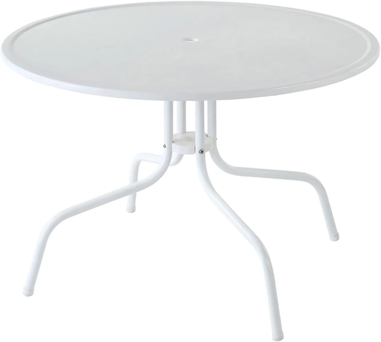Crosley Furniture Griffith Retro Metal Round Outdoor Dining Table with Umbrella Hole for Outside Patio, Alabaster White