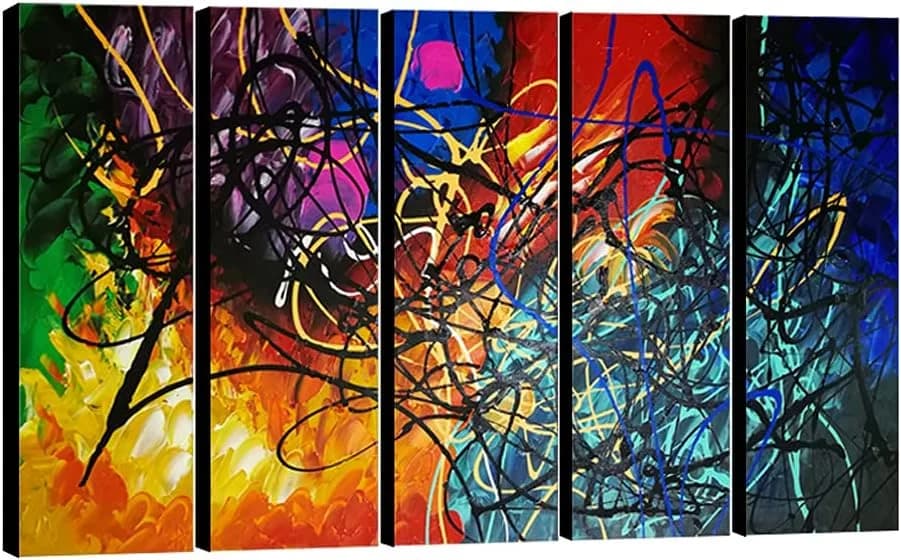 Wieco Art Colorful Abstract Heart Oil Paintings on Canvas Wall Art Ready to Hang for Living Room Bedroom Home Office Dec