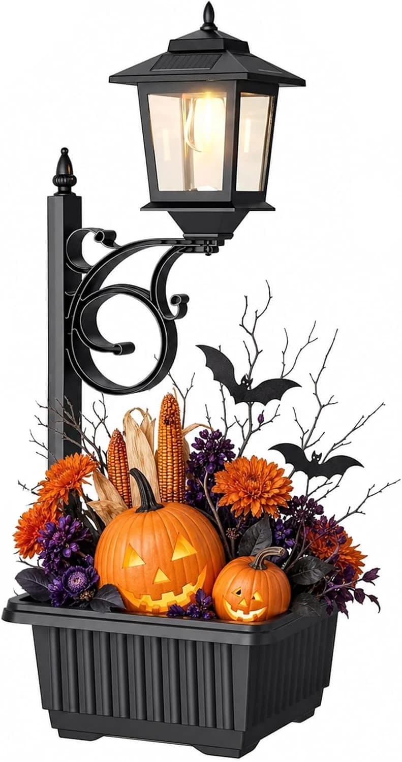 PASAMIC Solar Lamp Post with Planter, 2 in 1 Outdoor Solar Planter Light, Waterproof Decorative Solar Lamp Post Light, W