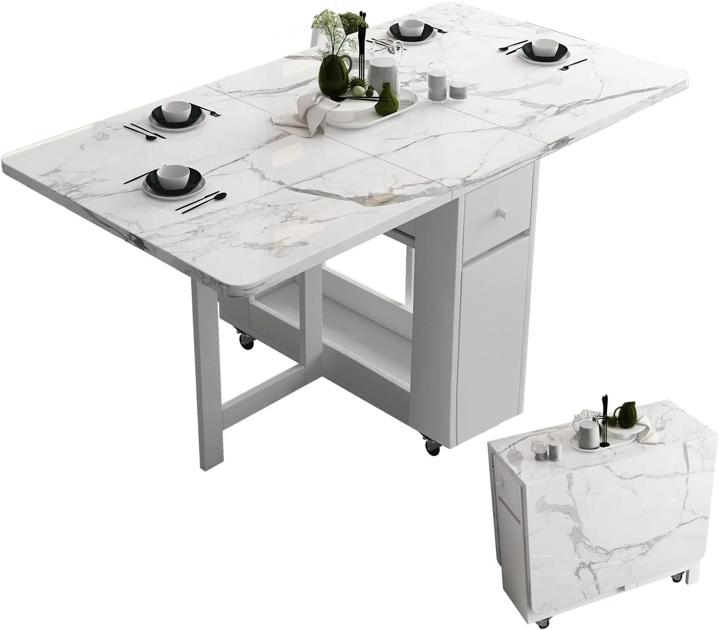 FUNROLUX Folding Dining Table with Storage, Kitchen Table for Small Spaces