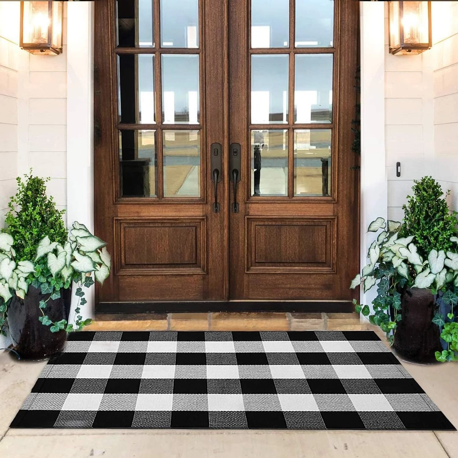 KaHouen Cotton Buffalo Check Rug 27.5 x 43 Inches, Buffalo Plaid Rug, Washable Hand-Woven Outdoor Checkered Rugs for Lay