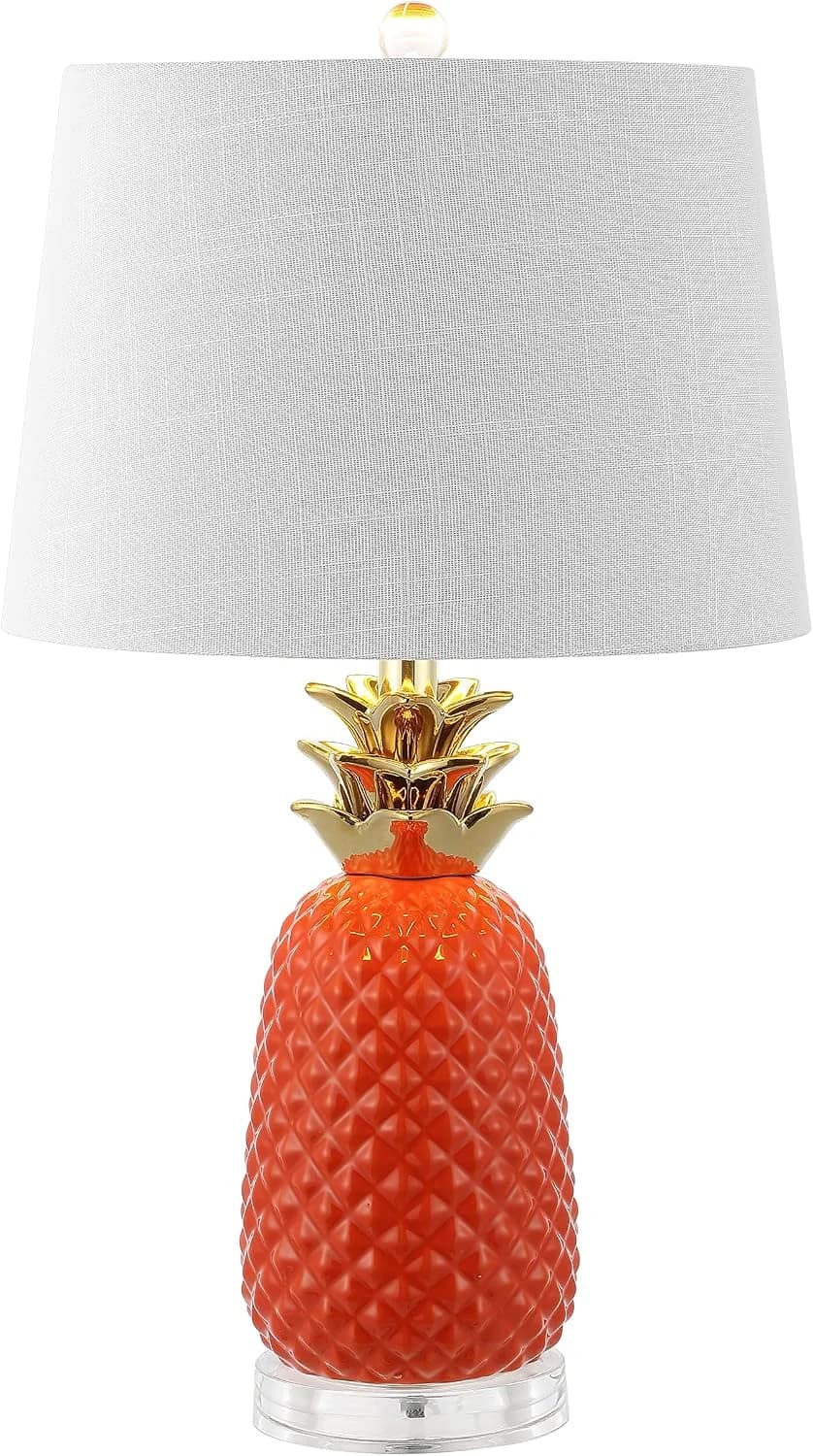 JONATHAN Y Pineapple Ceramic Table Lamp Bedside Nightstand 23", Orange/Gold