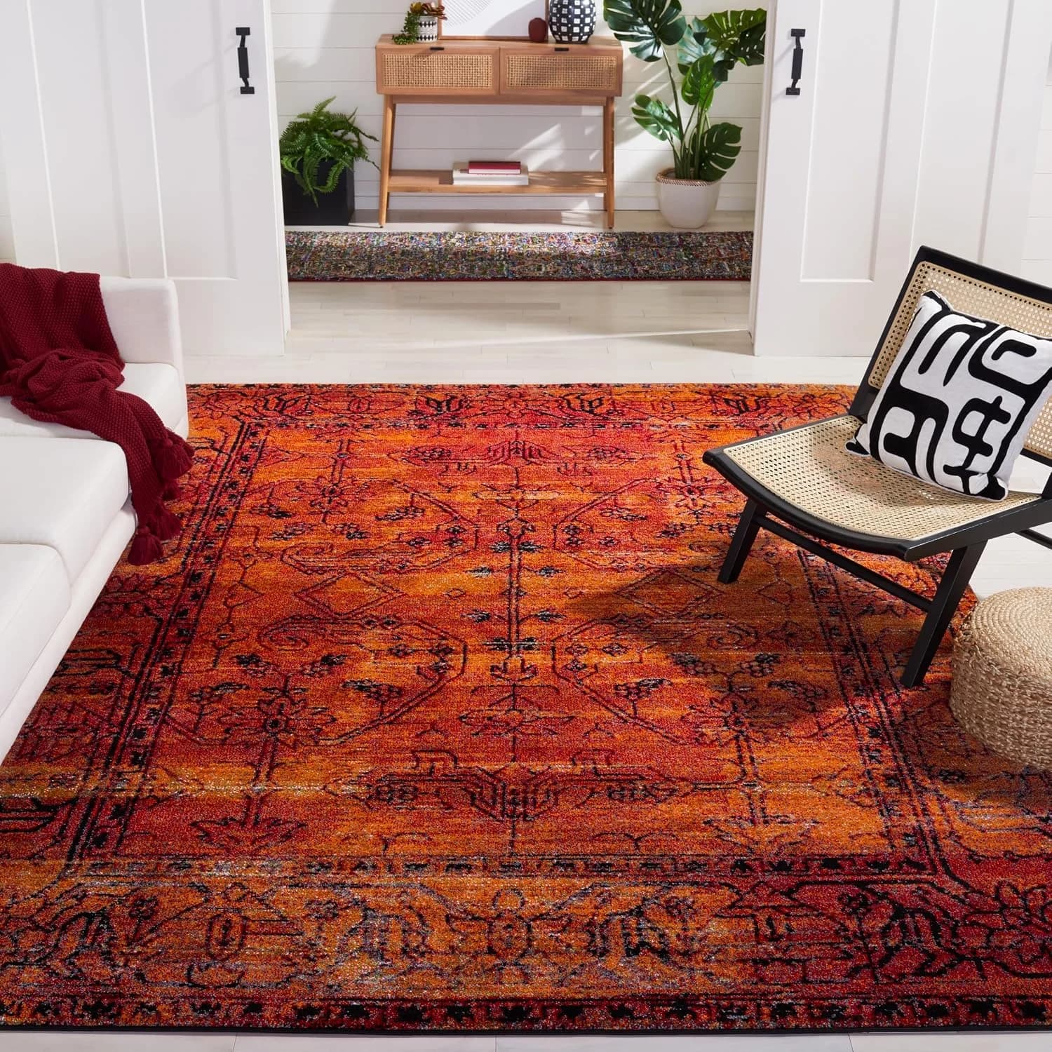 SAFAVIEH Vintage Hamadan Collection Area Rug - 9' x 12', Orange, Oriental Traditional Persian Design, Non-Shedding & Eas