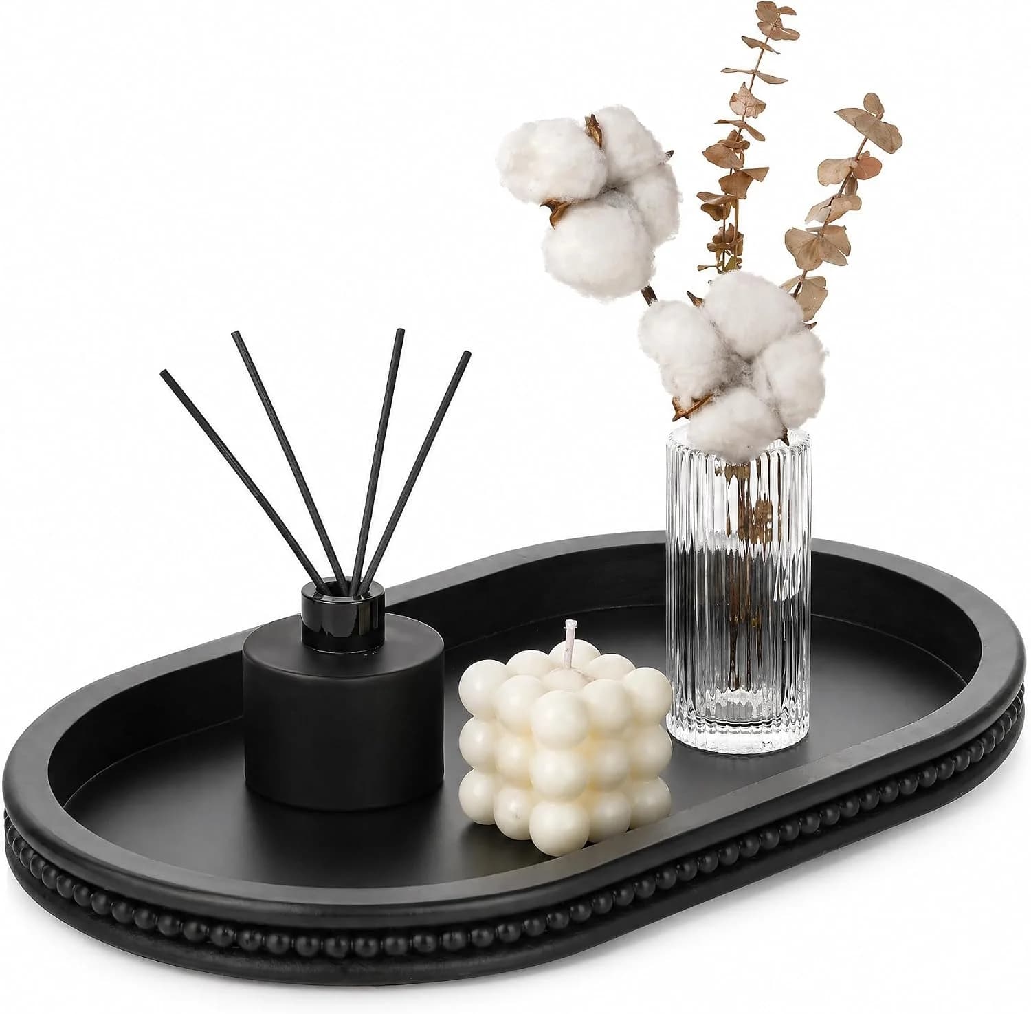 Hanobe Black Decorative Trays for Living Room Coffee Table, Beaded Edge