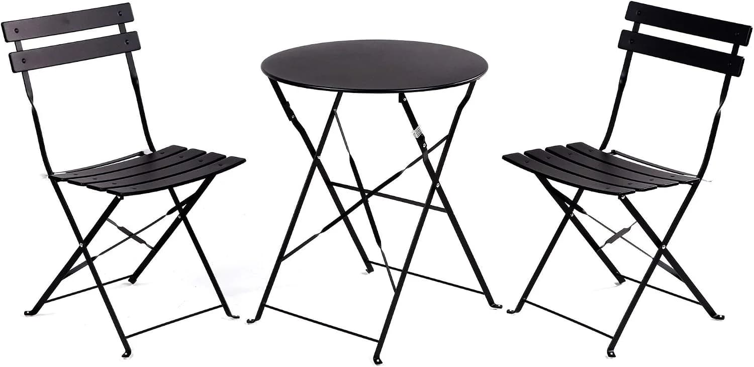 Grand Patio 3 Piece Folding Patio Bistro Set for Outdoor Balcony, Black
