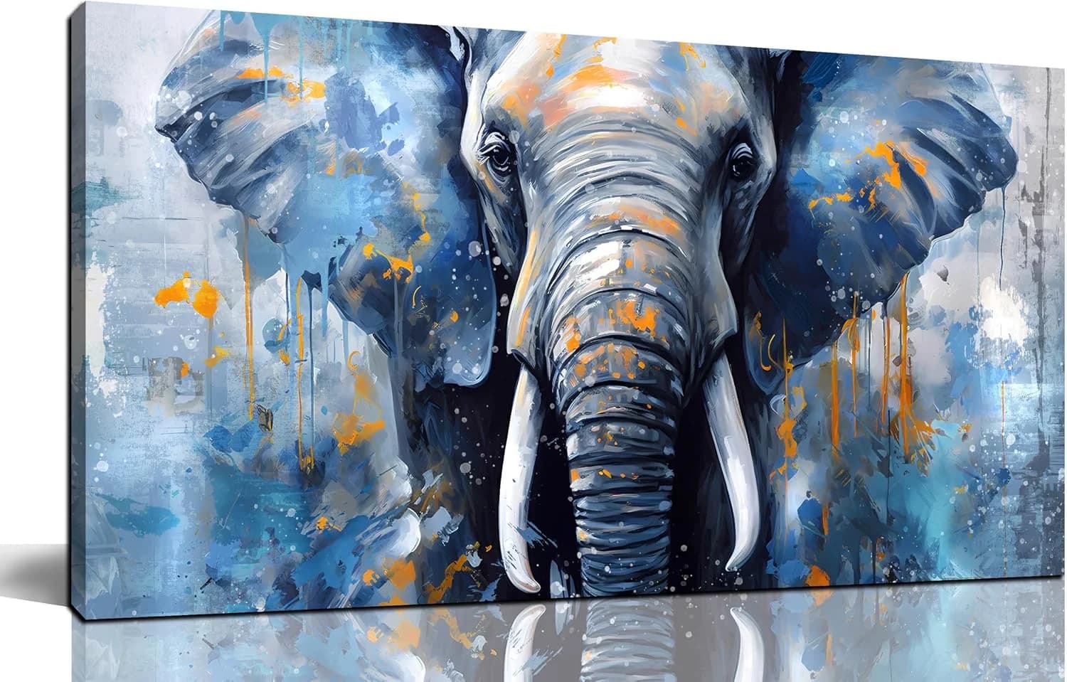 ENTANUB Elephant Wall Art for Lving room, Animal Canvas Wall Decor for Bedroom, Blue Picture Print Arwork, Size 20x40 In