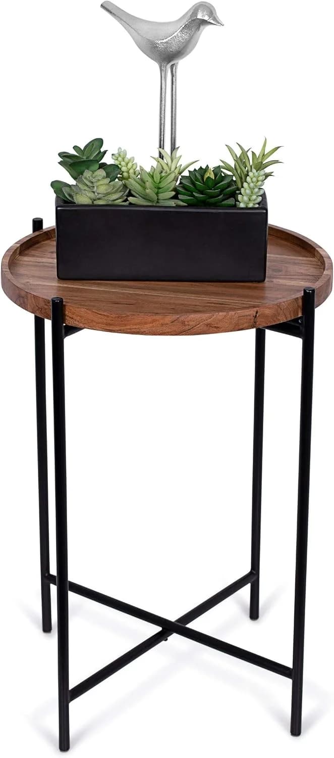 BIRDROCK HOME Folding Side Table with Removable Wood Tray - Modern Accent, Foldable End Table for Living Room, Bedroom -