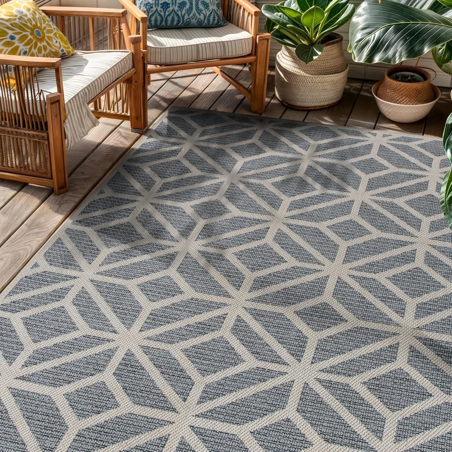 Rugshop Hose Washable Indoor/Outdoor Contemporary Area Rug Blue 4' x 6'