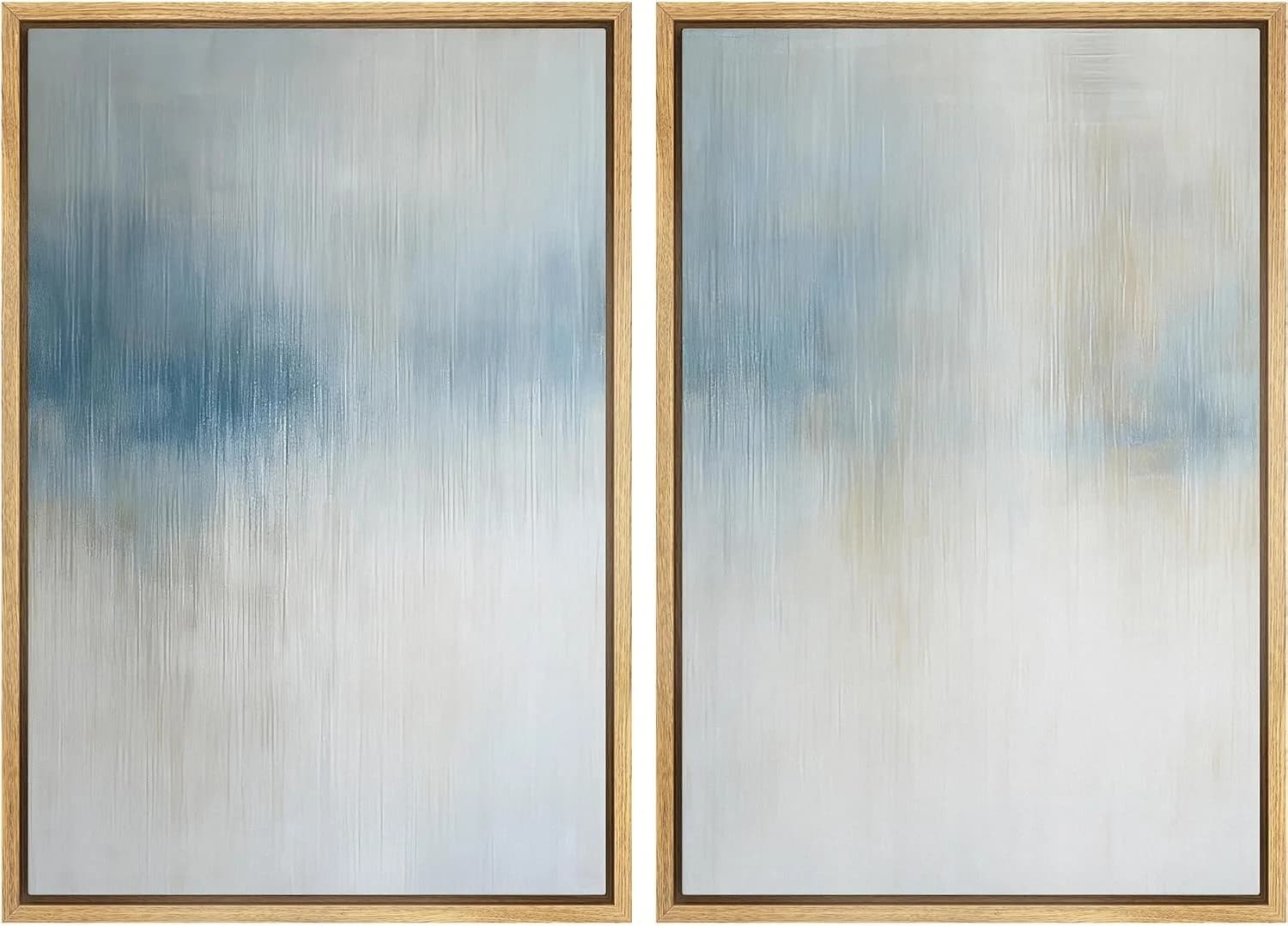 SIGNFORD Framed Canvas Print Wall Art Set Blue and Beige Abstract Modern Neutral Vertical Illustration Modern Art Decora