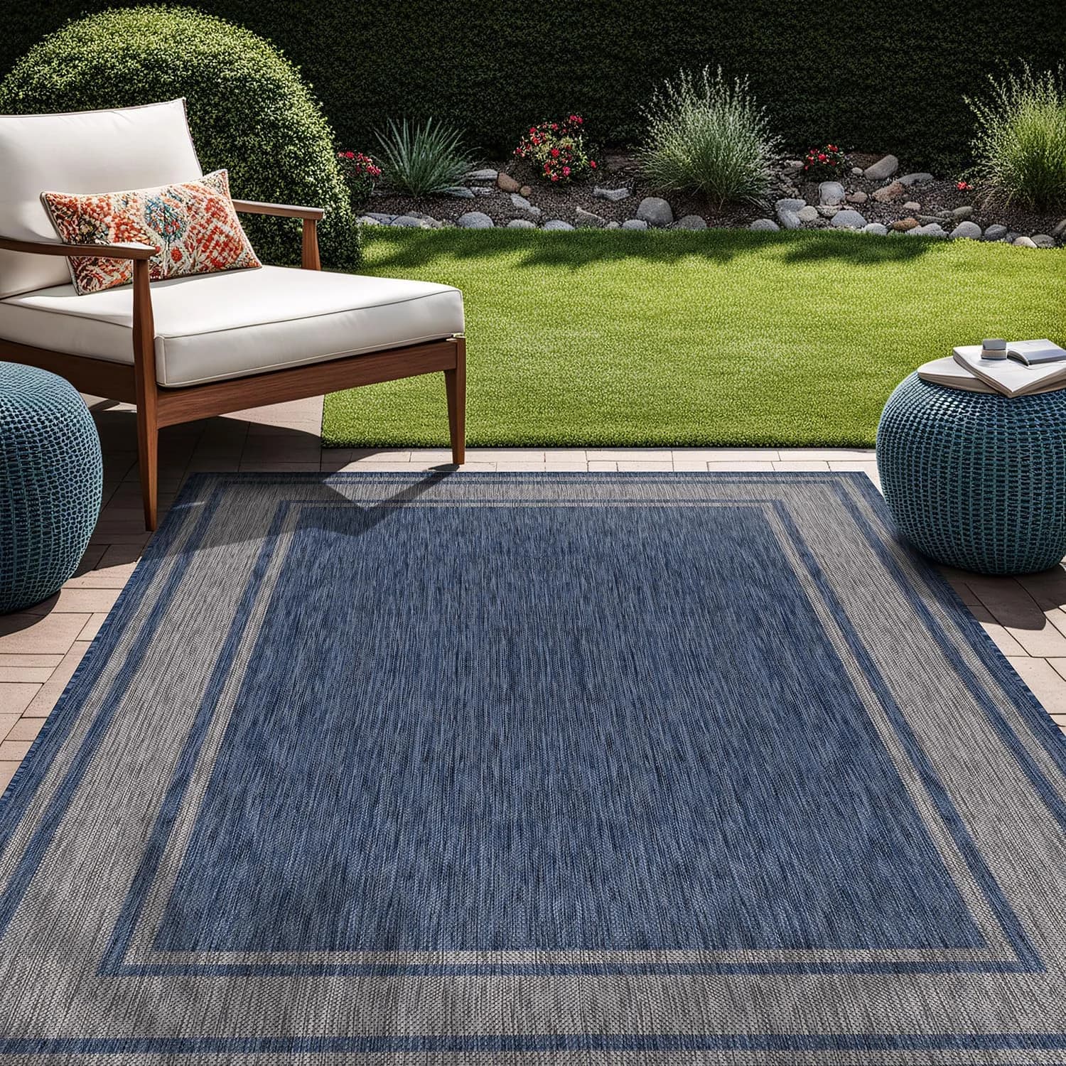 Beverly Rug Outdoor Rug 6x9 Modern Bordered Area Rugs for Indoor and Outdoor Patio Deck Porch Garden Waterproof Weather