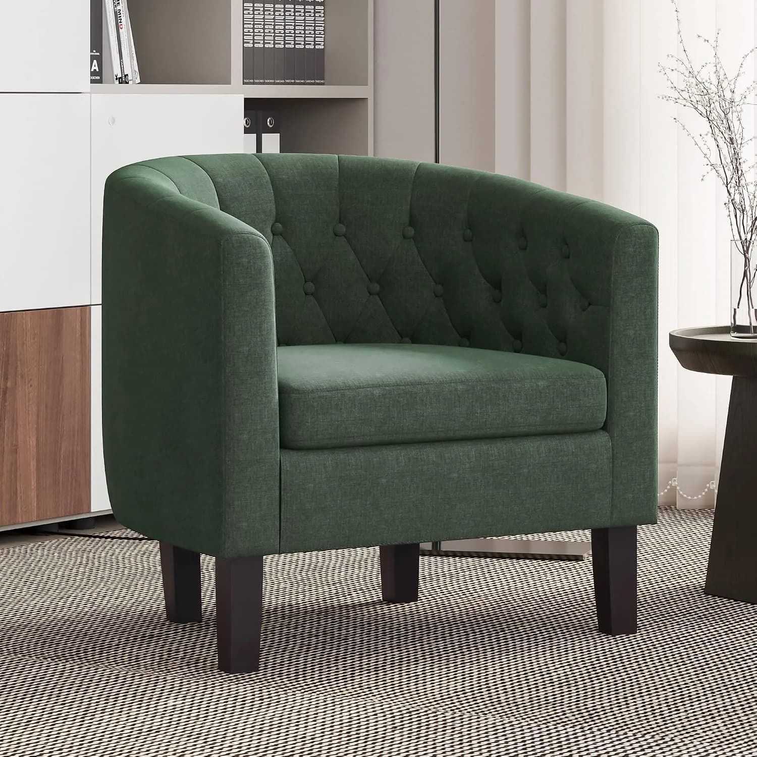 BELLEZE Green Accent Chairs for Living Room, Elegant Arm Chair Upholstered Tufted Barrel Chair Club Chair for Bedroom wi