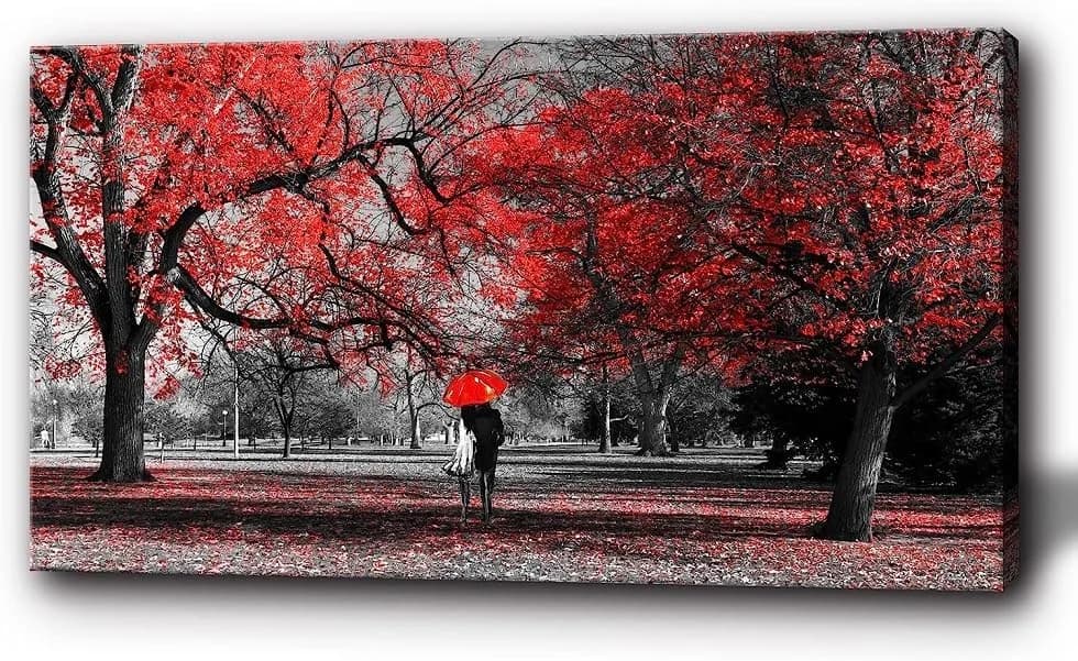Bamdeya Wall Art for Bedroom Black and White Red Wall Decor Scenery Tree Prints Art Forest Canvas Painting Artwork Livin