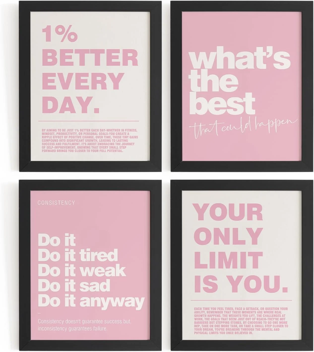 DSHFG Pink Motivational Inspirational Office Wall Art Decor Prints 4Pcs