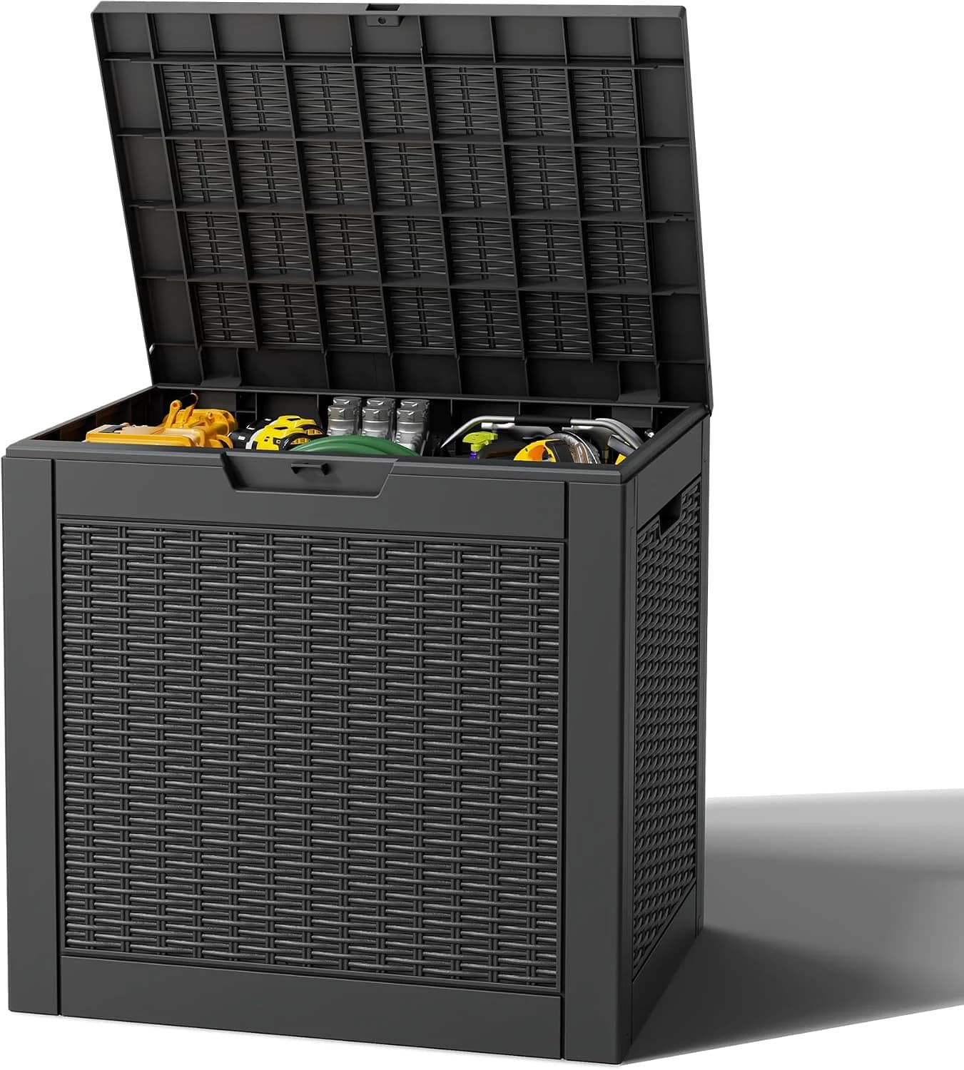 Outdoor Storage Box, Resin Deck Boxes Indoor and outdoor, Waterproof Storage Box Lockable Lid (Black, 35 Gallon)