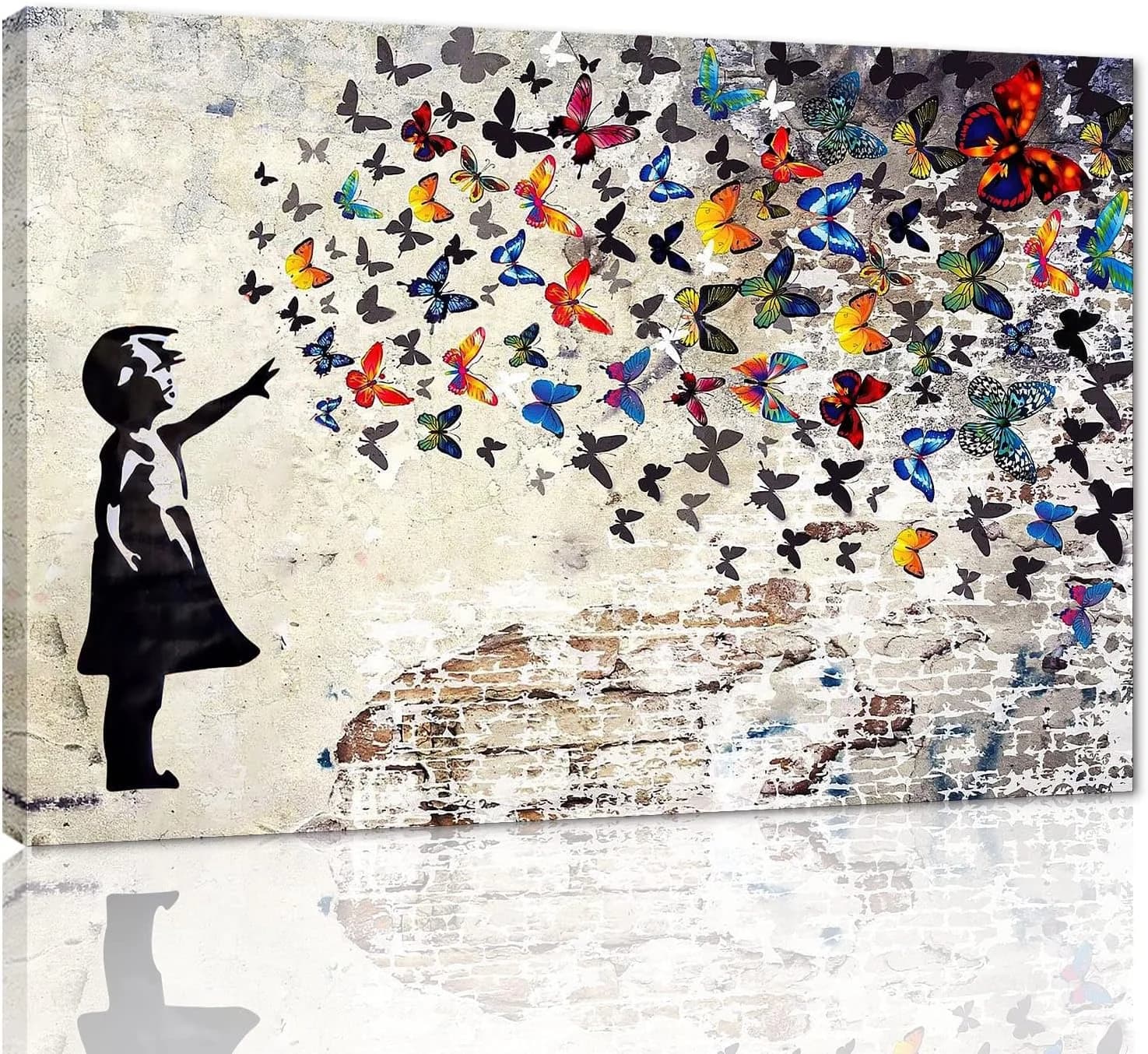 Colorful Graffiti Street Canvas Wall Art Funny Butterfly Banksy Street Art Mural Pop Art Modern Home Office Wall Decor F