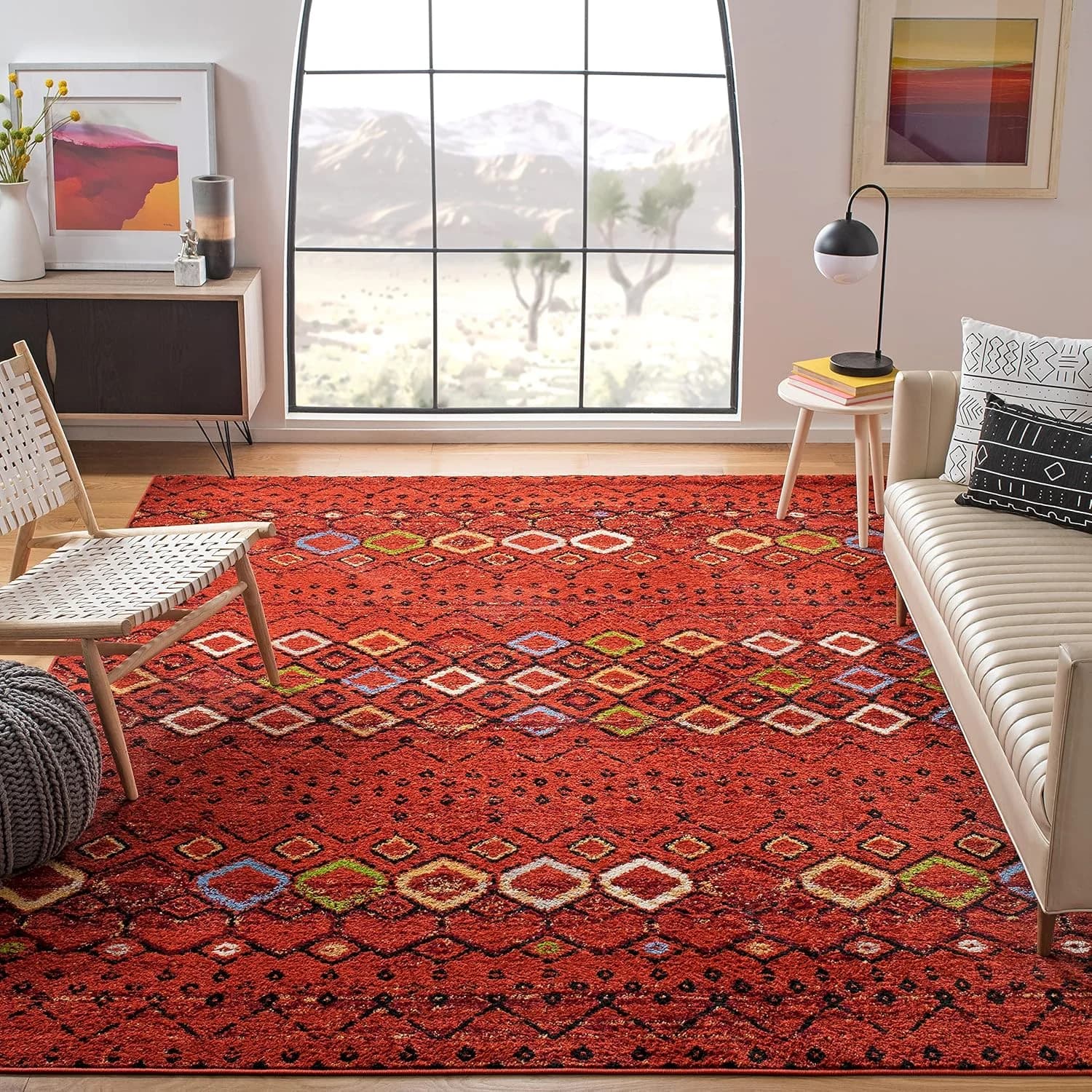 SAFAVIEH Amsterdam Collection Area Rug - 5'1" Square, Terracotta & Multi, Moroccan Boho Design, Non-Shedding & Easy Care