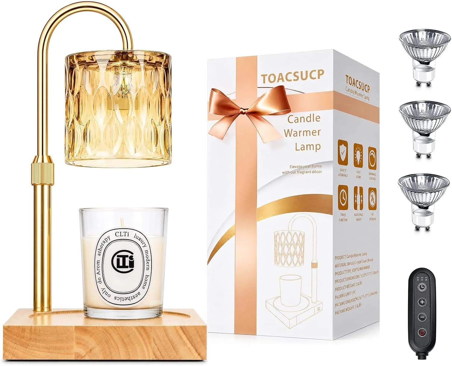 Candle Warmer Lamp with 3 Bulbs, Adjustable Height Dimmable Candle Warmer with Timer, Candle Lamp with Charming Gift Box