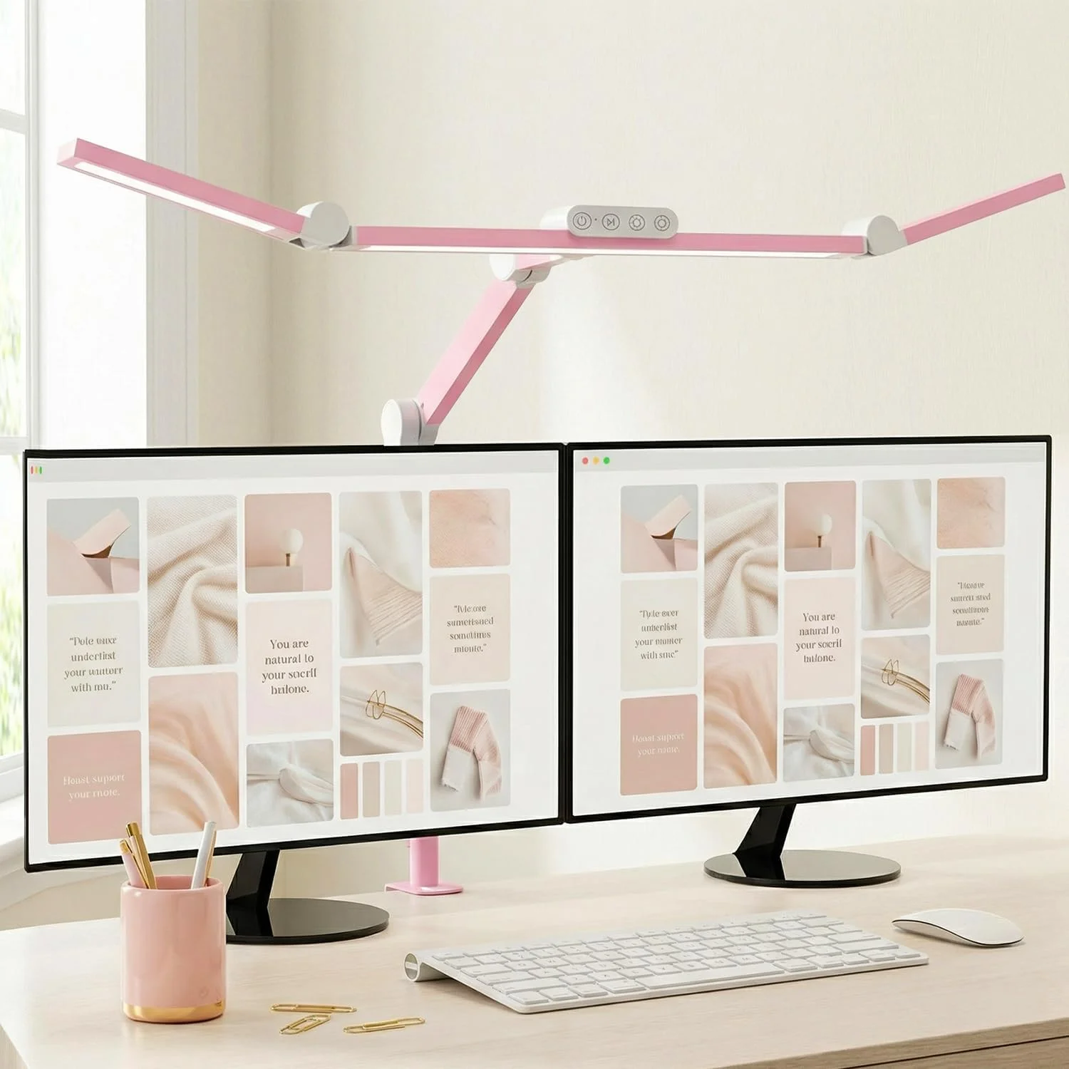 Micomlan Architect Desk Lamp for Home Office, Pink Desk Lamp with Clamp for Working, 24W Bright Rotatable Led Table Ligh