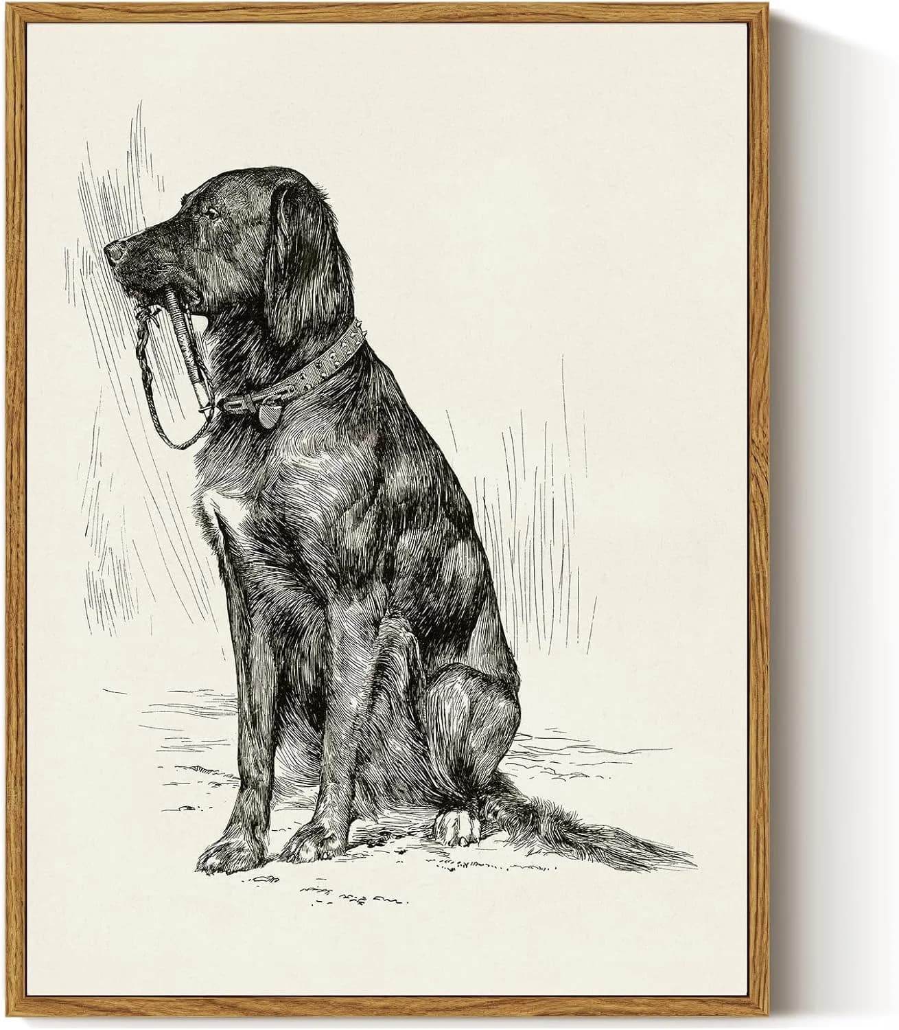 ARPEOTCY Vintage Framed Canvas Wall Art, Dog Art Print for Home Decor, Rustic Country Animal Bathroom Wall Art, Living R