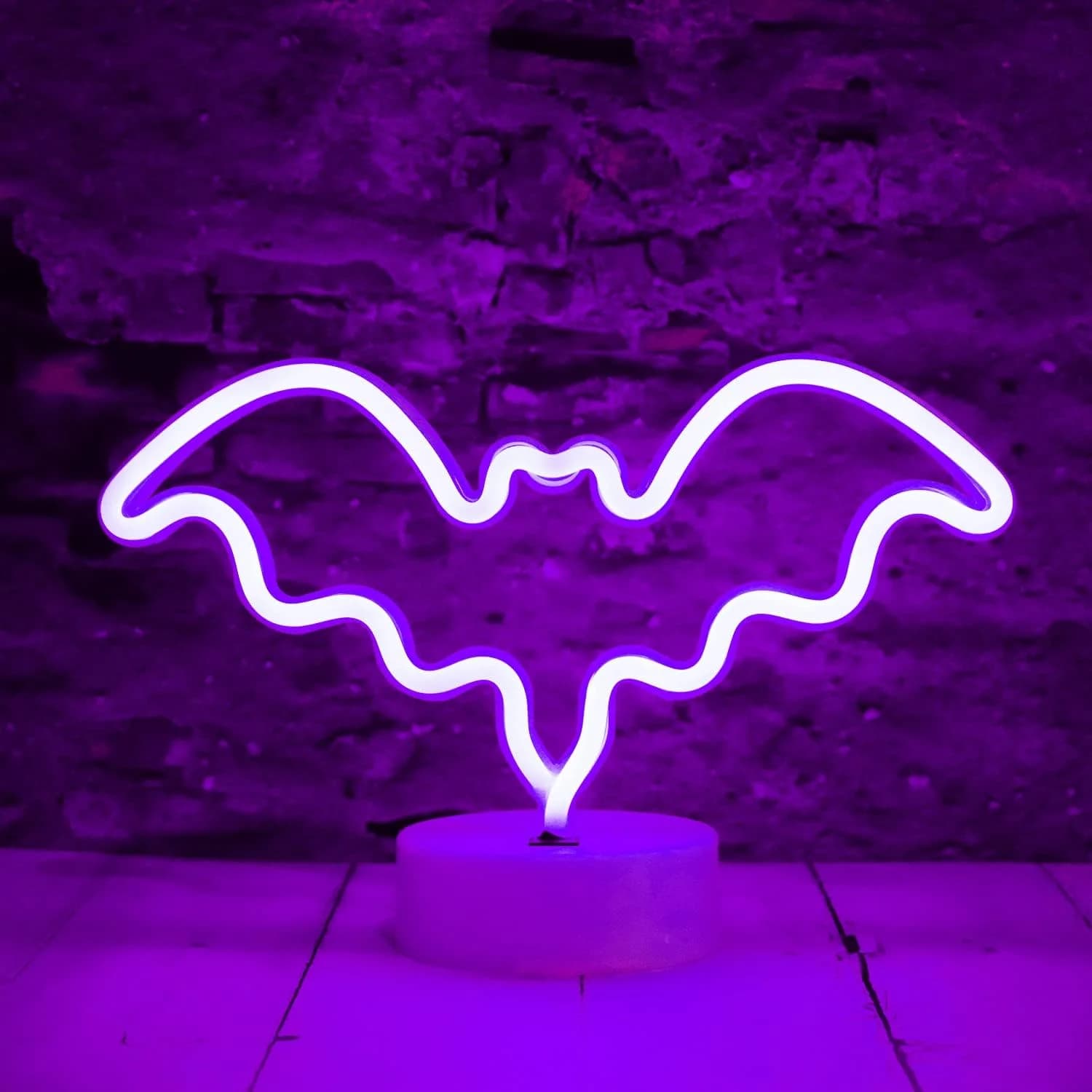 LED Neon Bat Lights Purple, Bat Shape Neon Signs Night Lights Battery Operated Desk Table Lamp for Bedroom, Bar, Wall, H