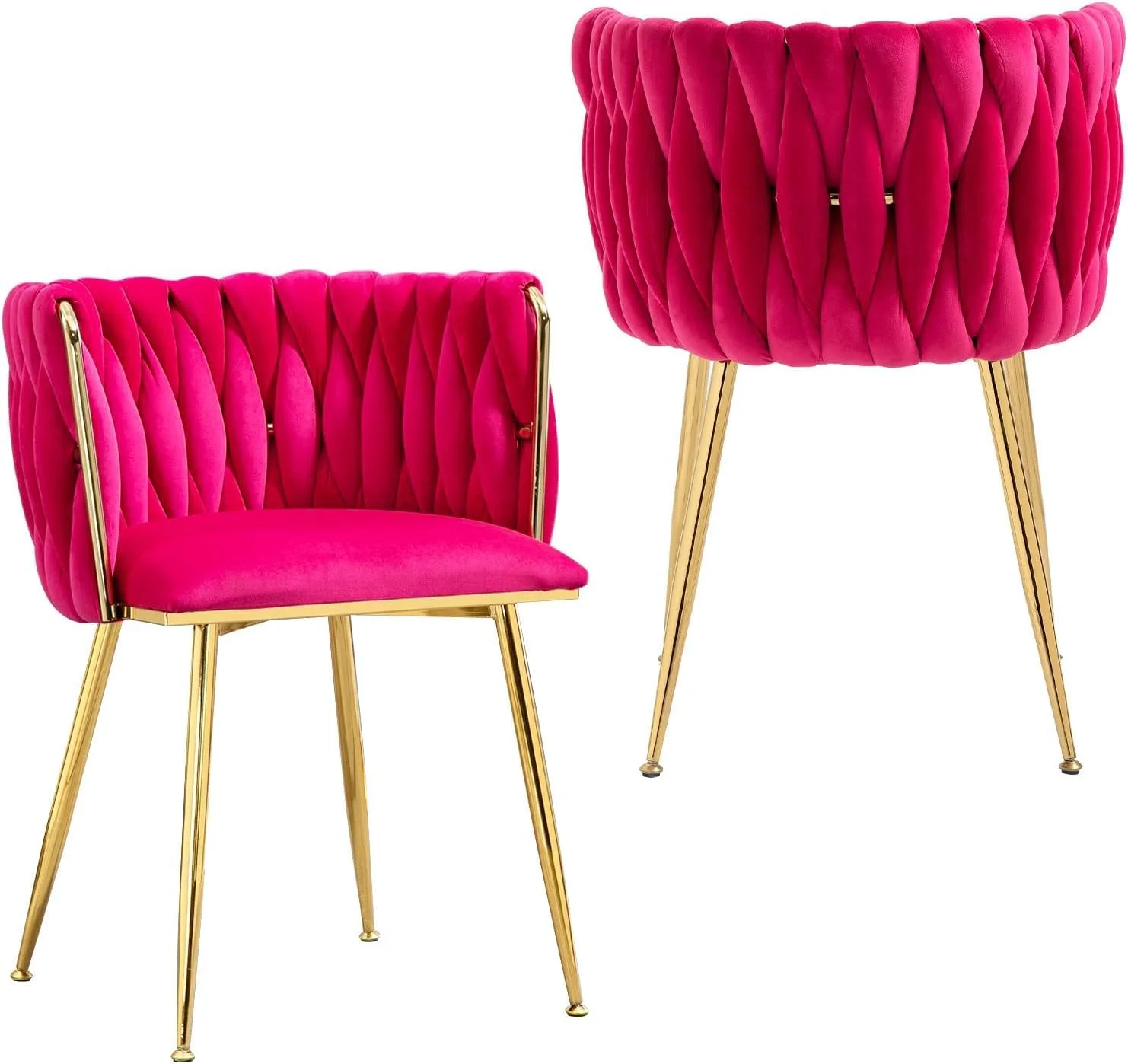NIOIIKIT Modern Velvet Dining Chairs Set of 2 Hand Weaving Accent Living Room Upholstered Side Chair with Golden Metal L