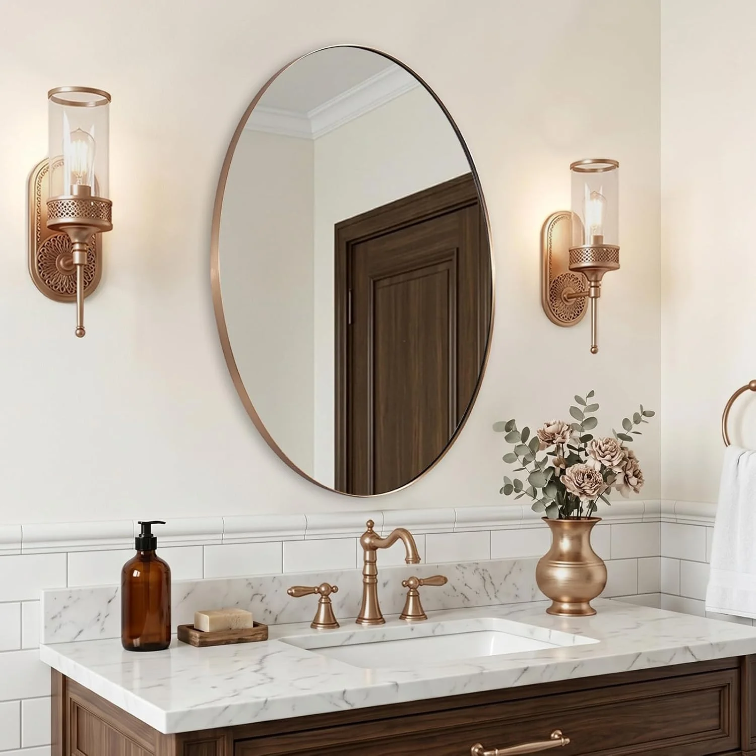 ANDY STAR Brushed Champagne Bronze Oval Wall Mirrors for Bathroom